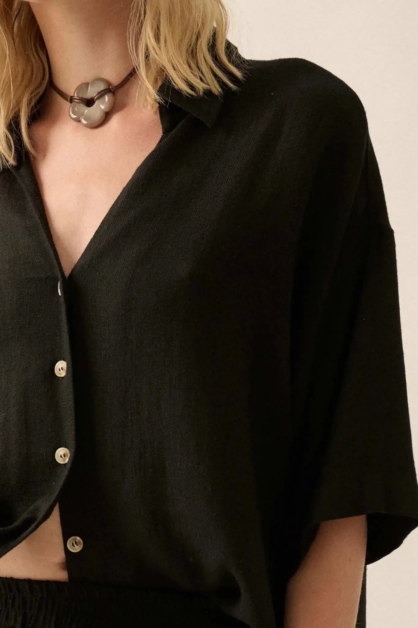 Act Natural Linen-Blend Oversize Short-Sleeve Shirt sold by Promesa product image thumbnail 4