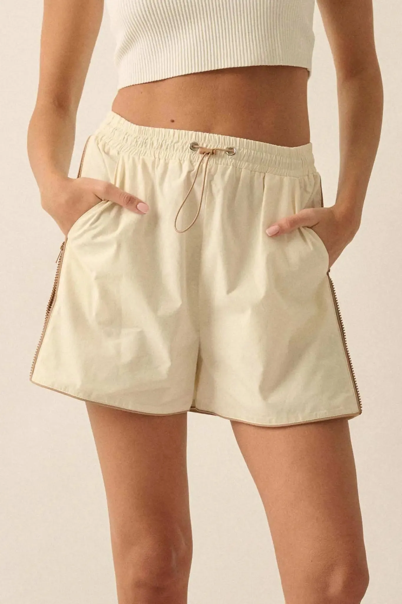 Zip Zap Side-Zip Piping-Trim Drawstring Shorts sold by Promesa product image thumbnail 5