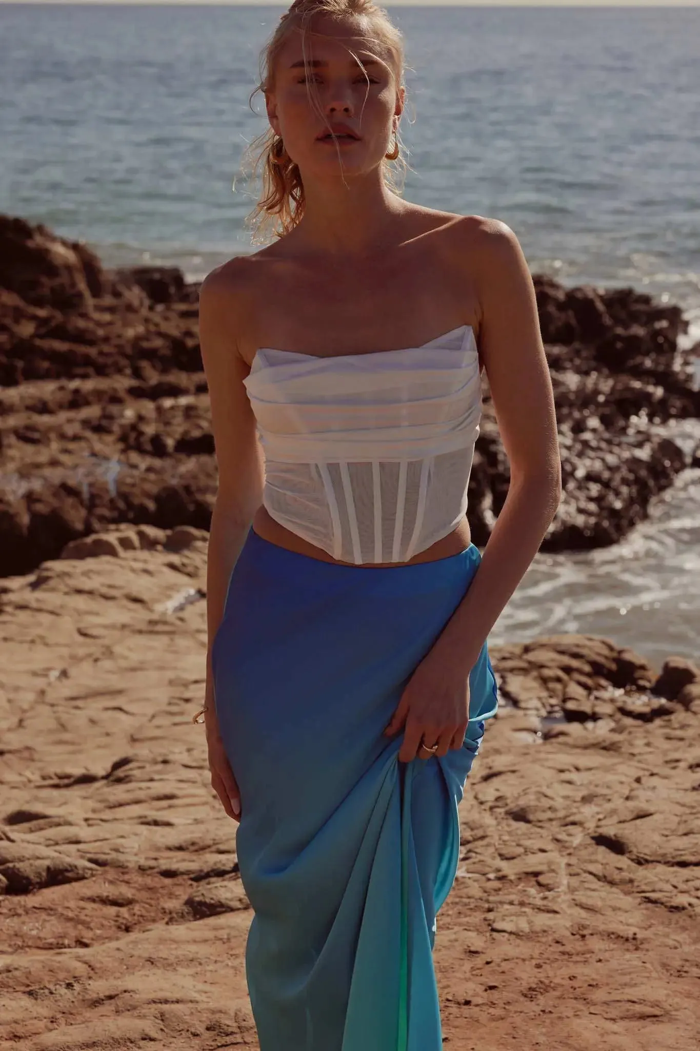 Love Fool Satin Cowl Neck Cropped Corset Top sold by Promesa product image thumbnail 2