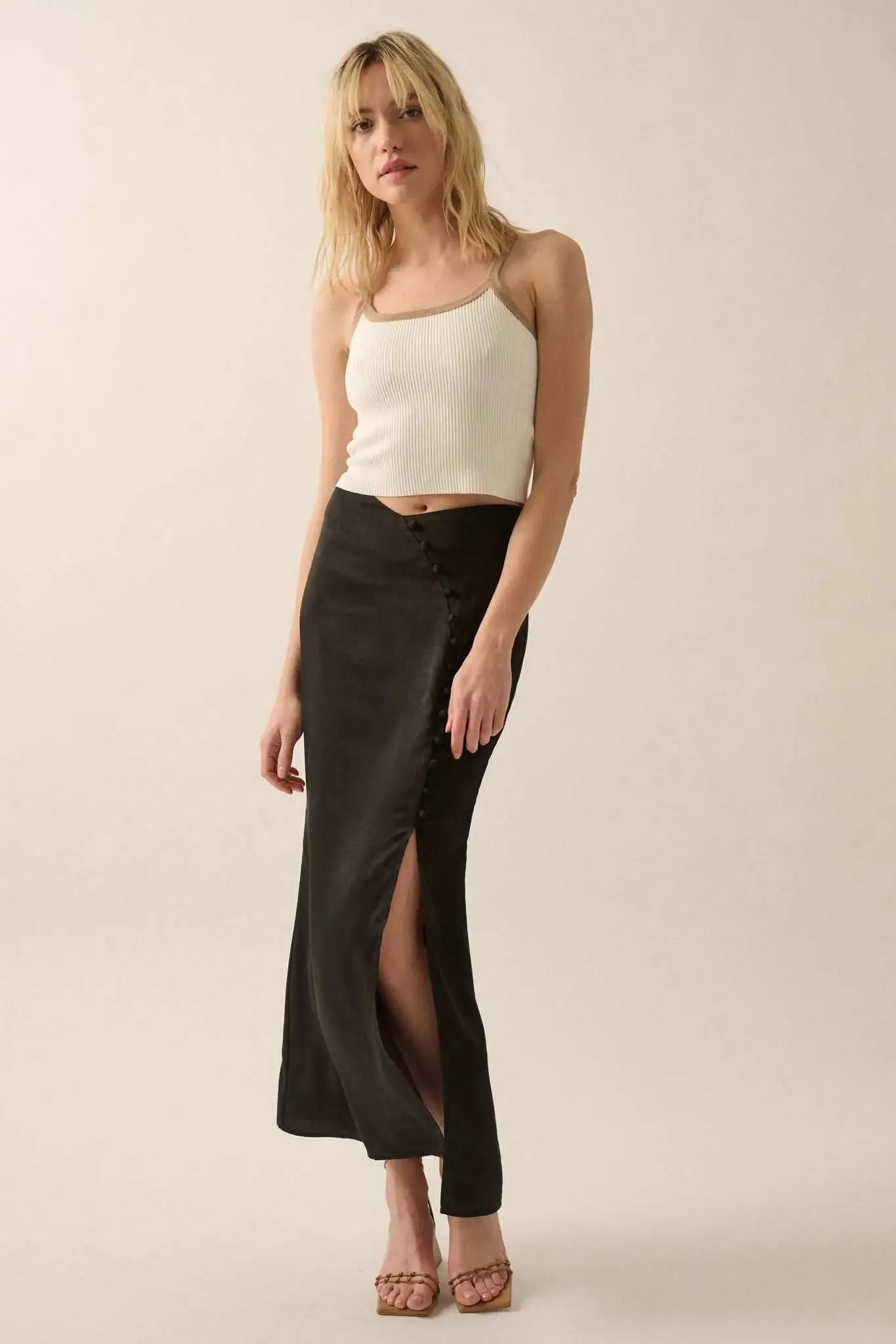 Learning Curve Matte Satin Buttoned Maxi Skirt sold by Promesa product image thumbnail 4