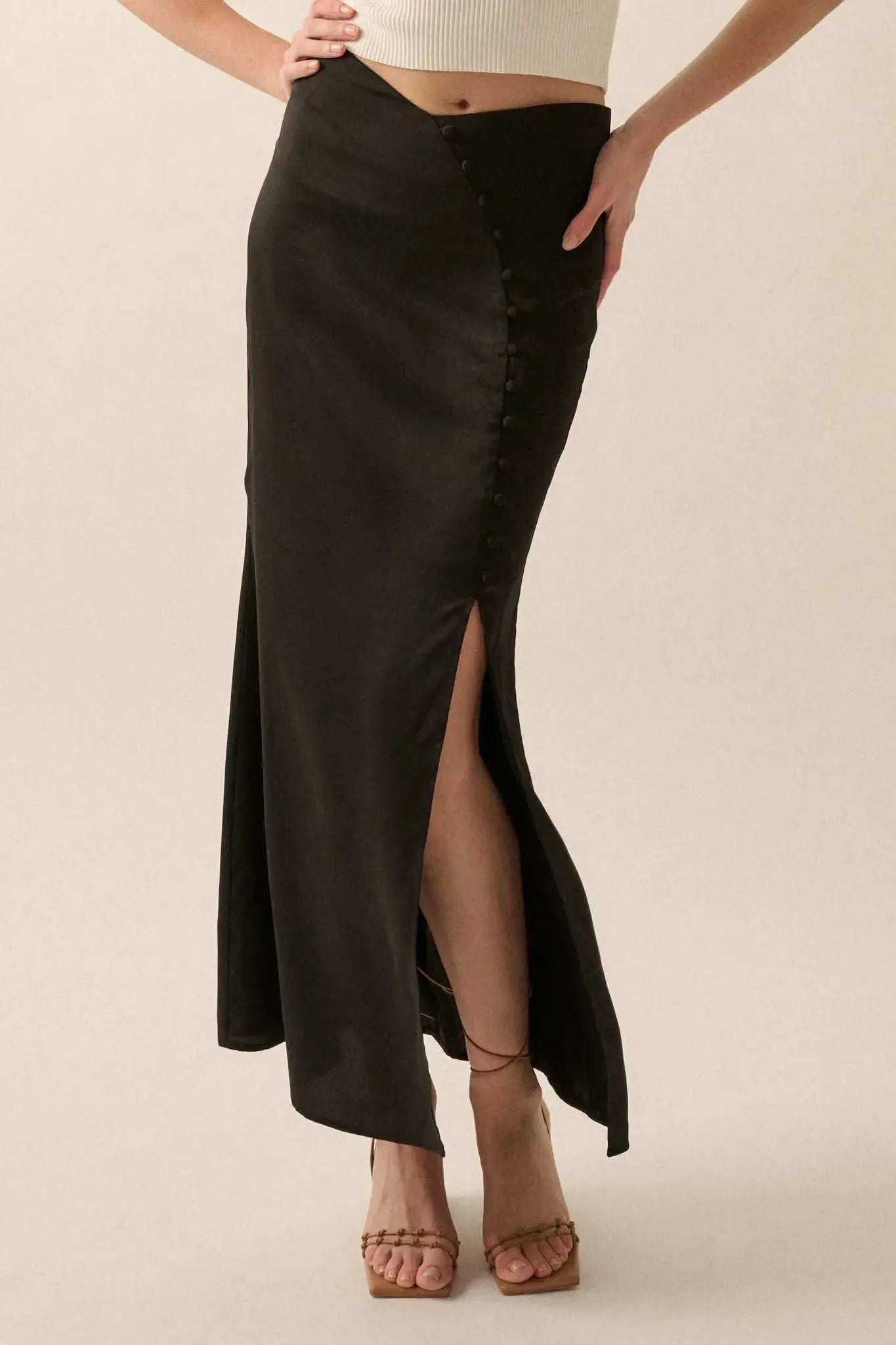 Learning Curve Matte Satin Buttoned Maxi Skirt sold by Promesa product image thumbnail 3
