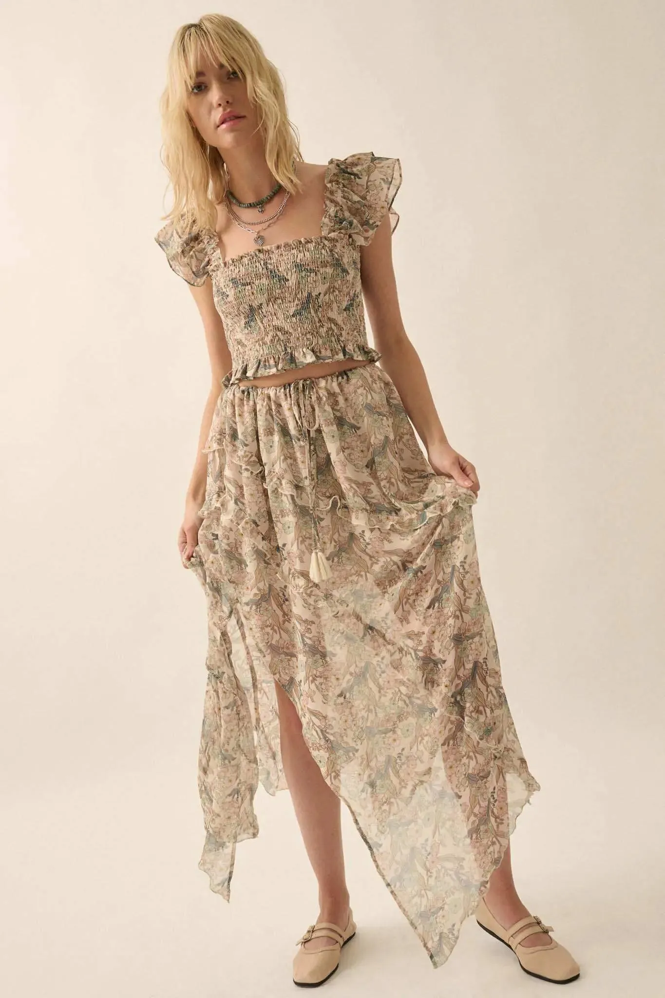 Enduring Beauty Asymmetrical Floral Ruffle Skirt sold by Promesa product image thumbnail 3