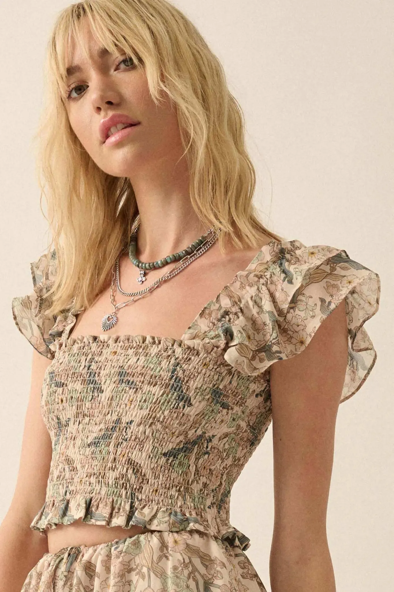 Eternal Allure Smocked Floral Chiffon Ruffle Top sold by Promesa product image thumbnail 5