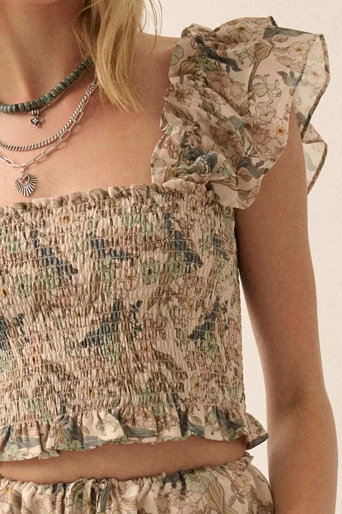 Eternal Allure Smocked Floral Chiffon Ruffle Top sold by Promesa product image thumbnail 2