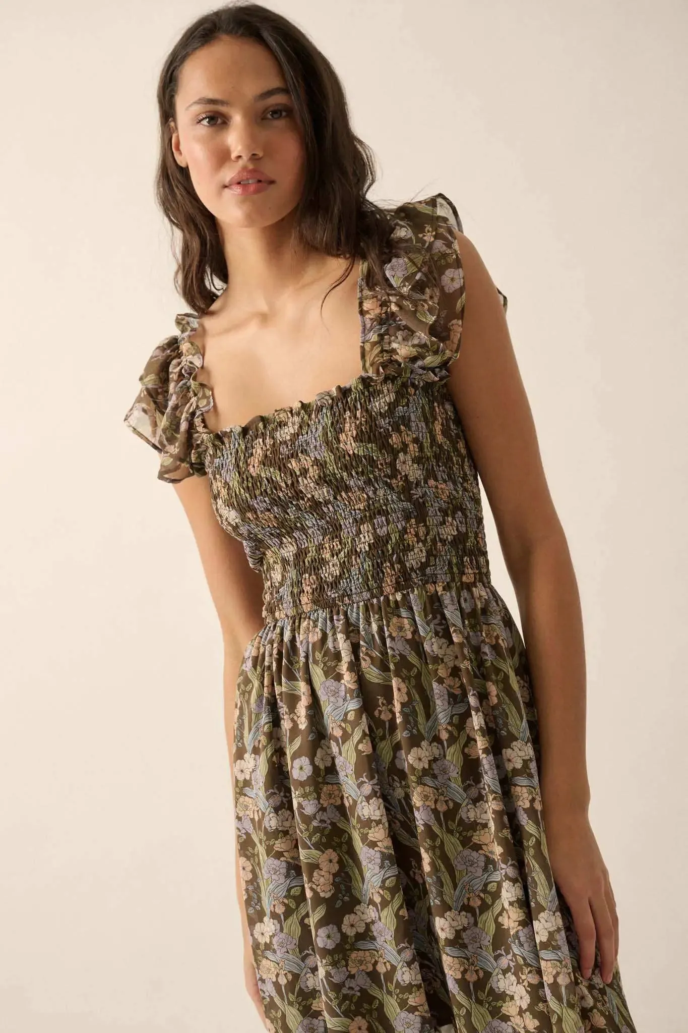 Timeless Grace Smocked Floral Chiffon Maxi Dress sold by Promesa product image thumbnail 4