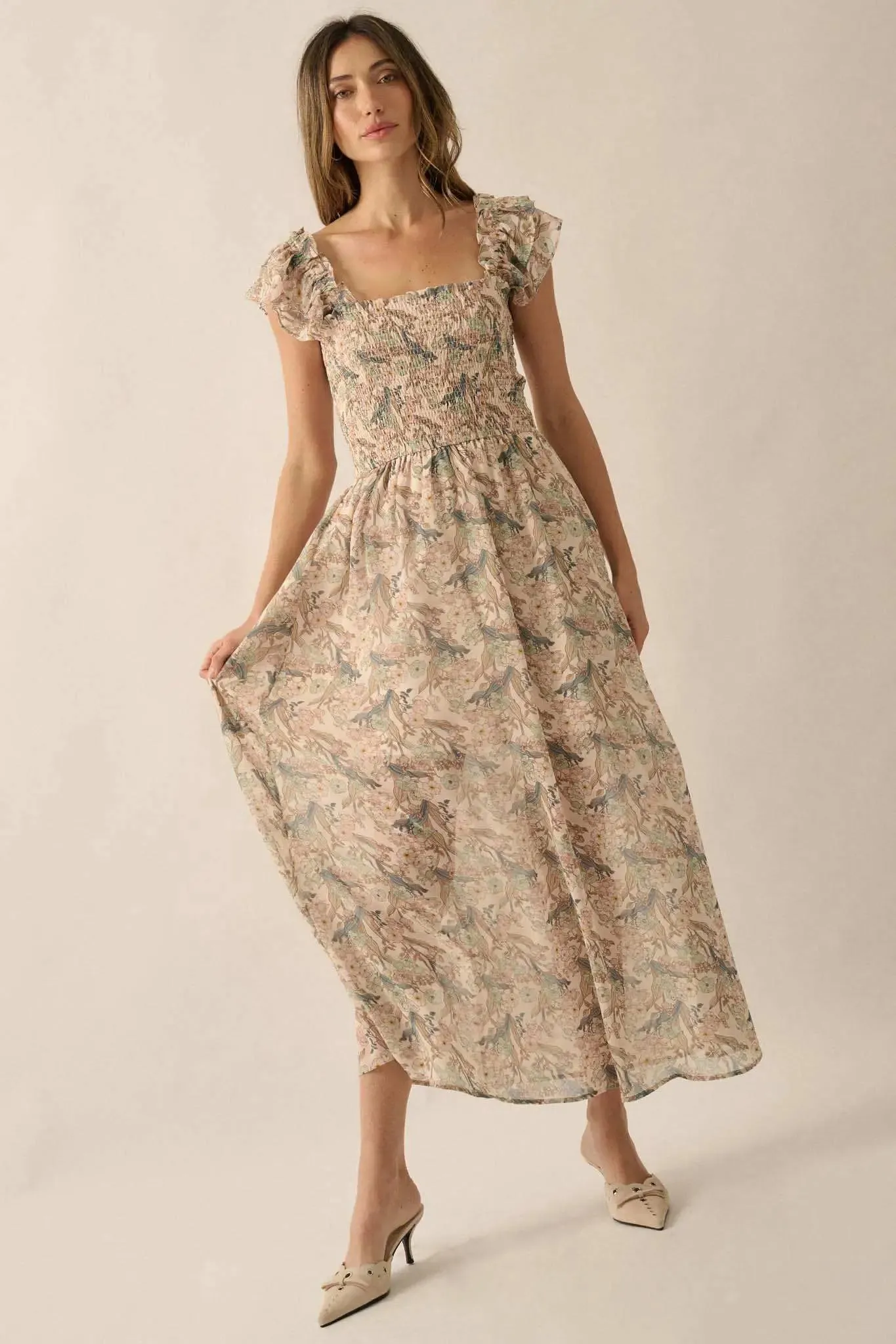 Timeless Grace Smocked Floral Chiffon Maxi Dress sold by Promesa