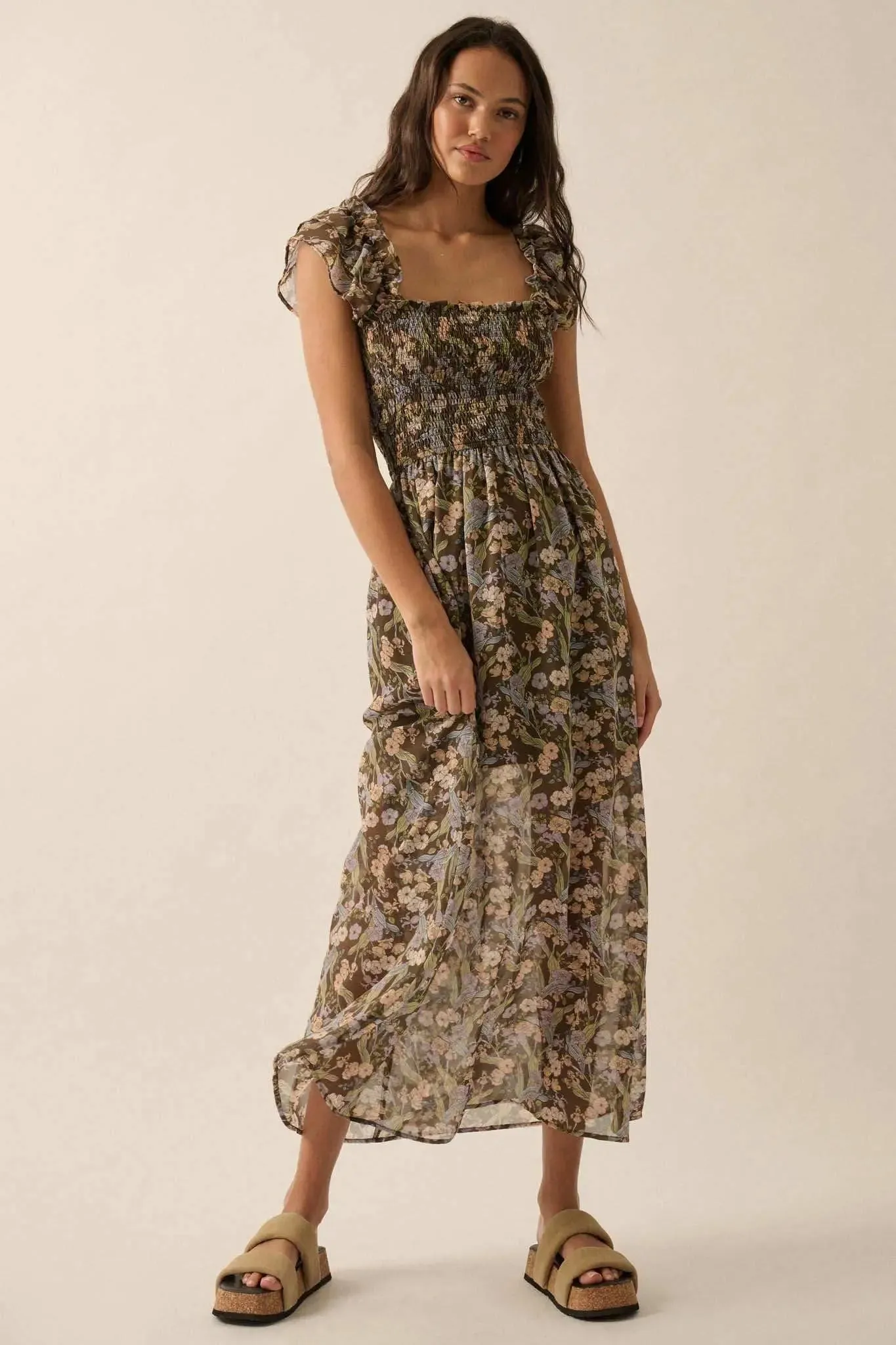 Timeless Grace Smocked Floral Chiffon Maxi Dress sold by Promesa product image thumbnail 5