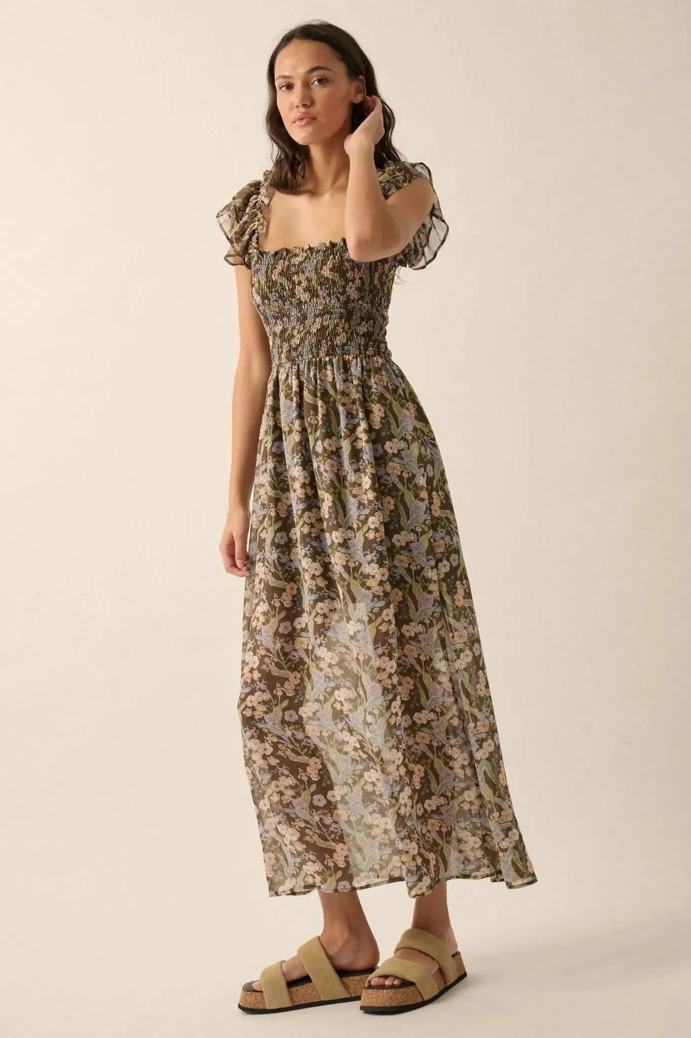 Timeless Grace Smocked Floral Chiffon Maxi Dress sold by Promesa product image thumbnail 2