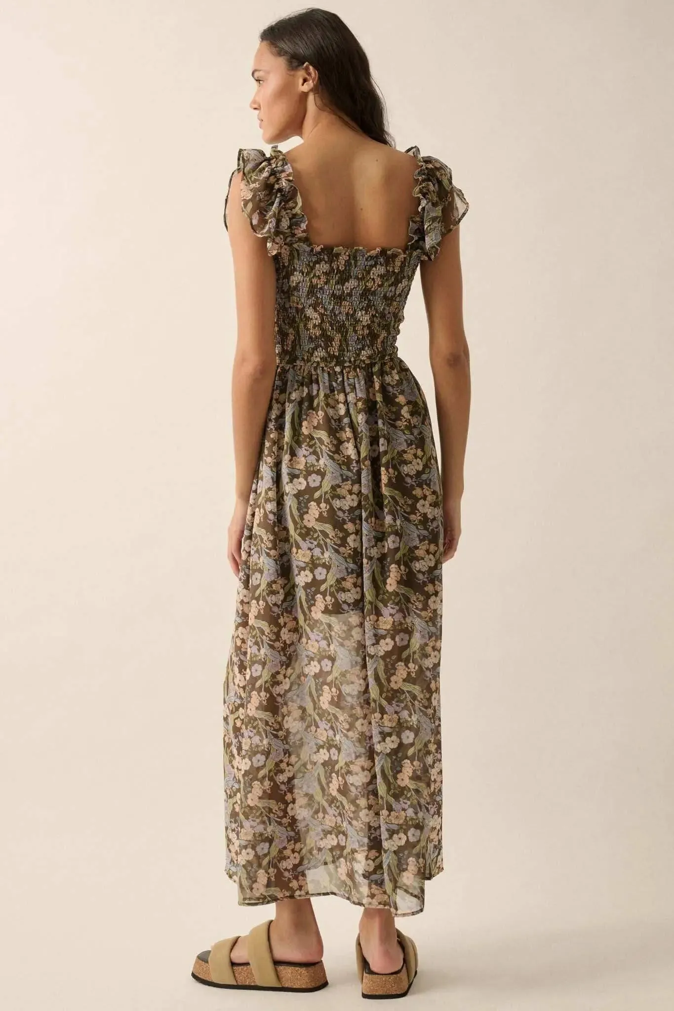 Timeless Grace Smocked Floral Chiffon Maxi Dress sold by Promesa product image thumbnail 3