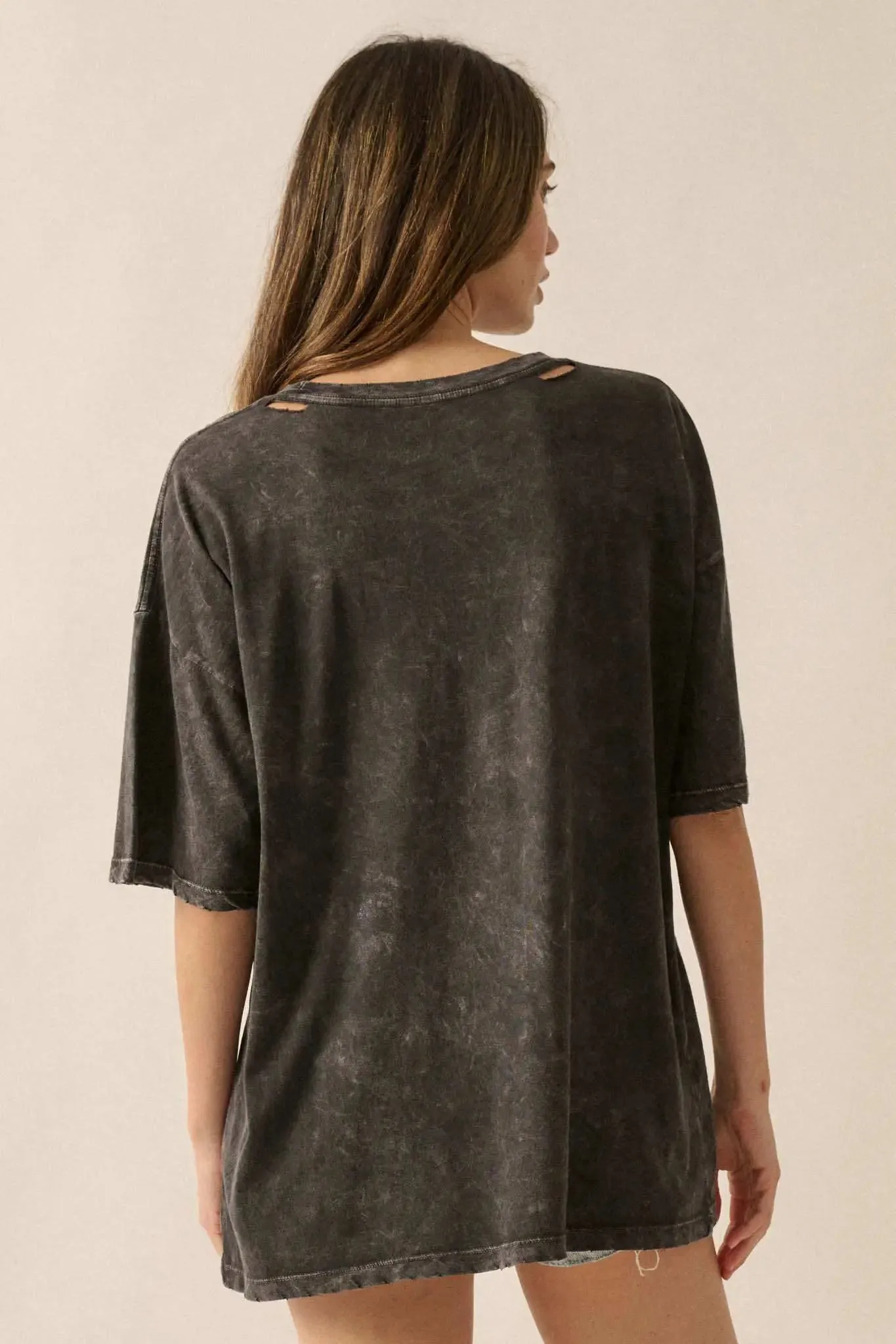 Peace Out Floral Peace Sign Distressed Graphic Tee sold by Promesa product image thumbnail 4