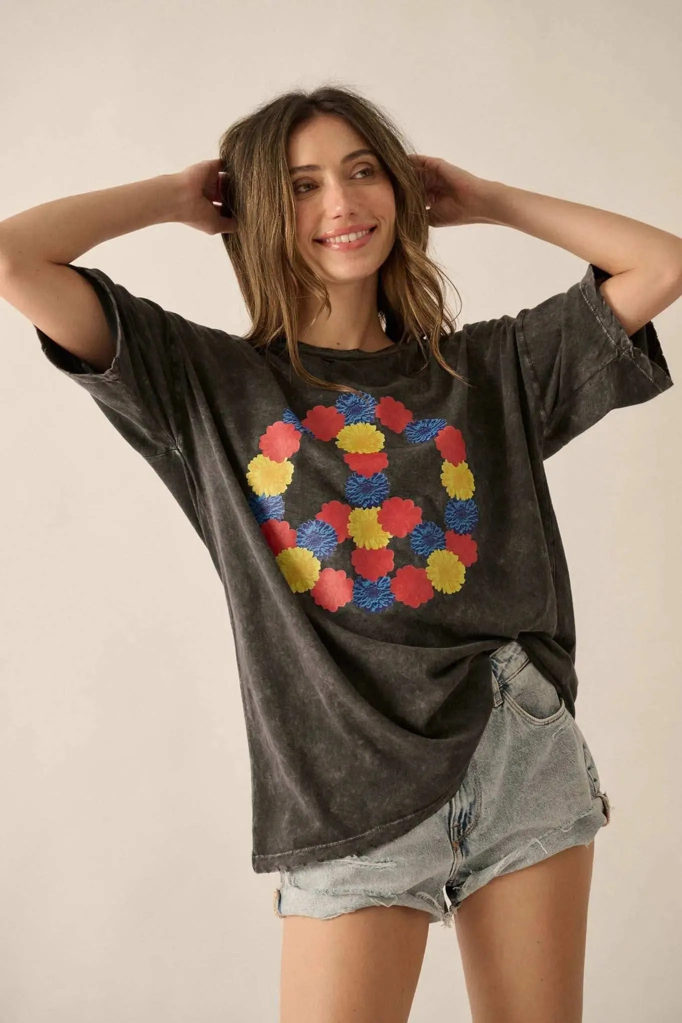 Peace Out Floral Peace Sign Distressed Graphic Tee sold by Promesa product image thumbnail 5