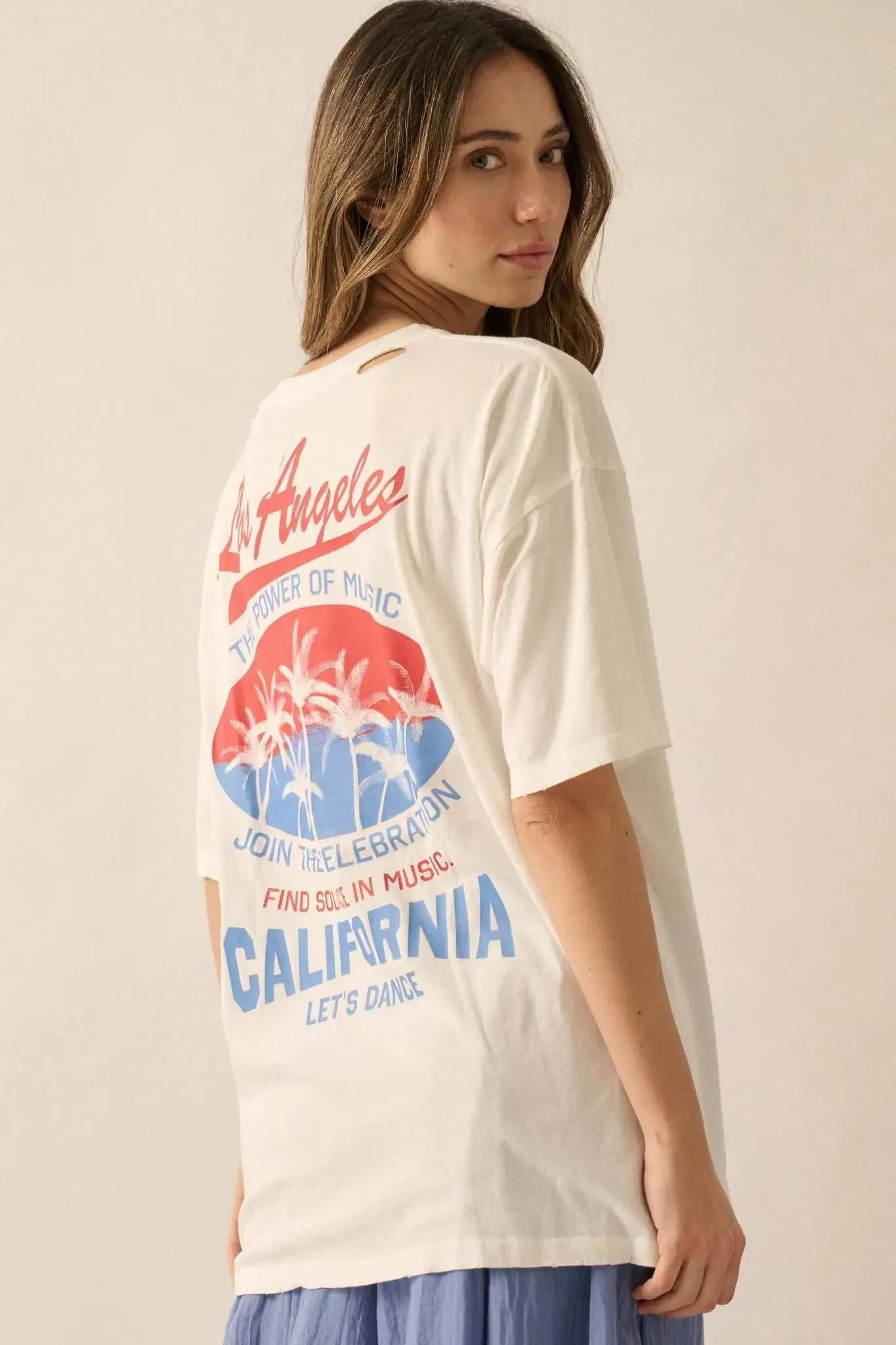 Los Angeles Music Distressed Oversize Graphic Tee sold by Promesa