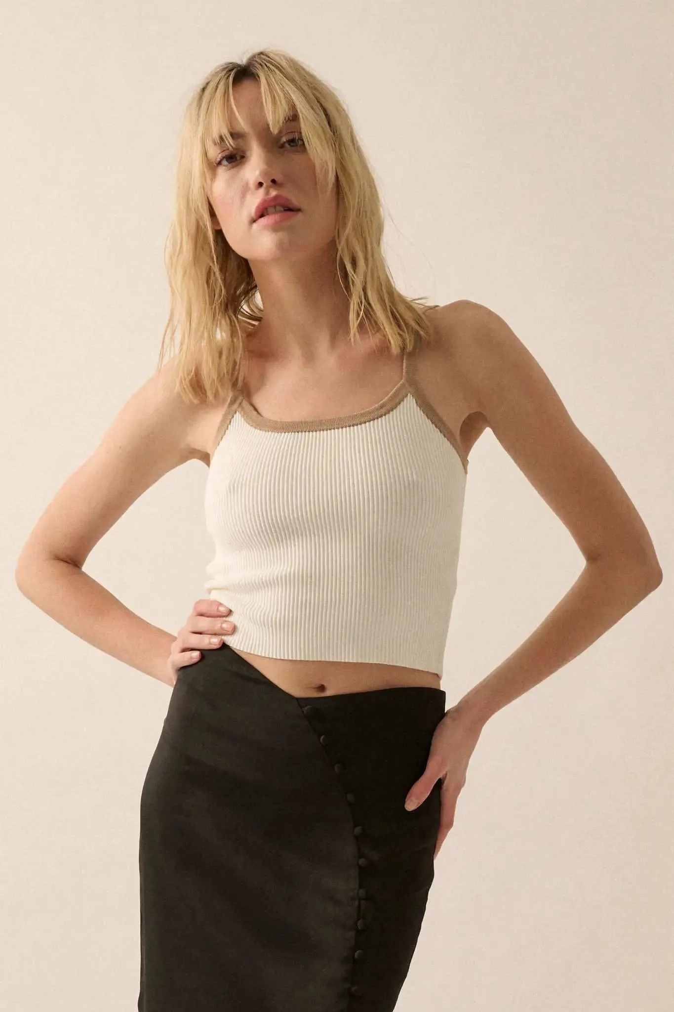 Shaper Fit Cropped Rib-Knit Contrast Cami Top sold by Promesa product image thumbnail 2