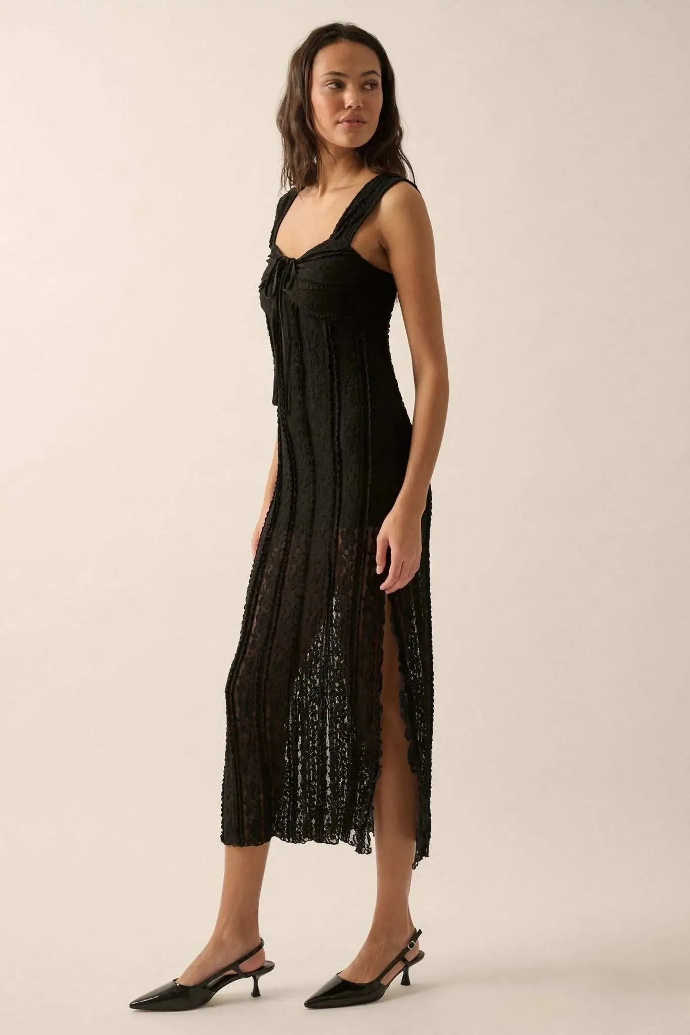 Romantic Heart Ruffled Floral Lace Midi Dress sold by Promesa product image thumbnail 4