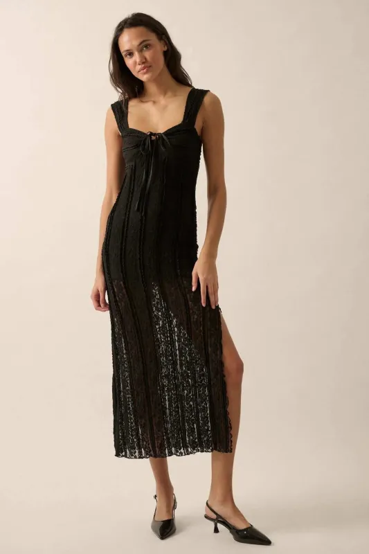 Romantic Heart Ruffled Floral Lace Midi Dress made by Promesa