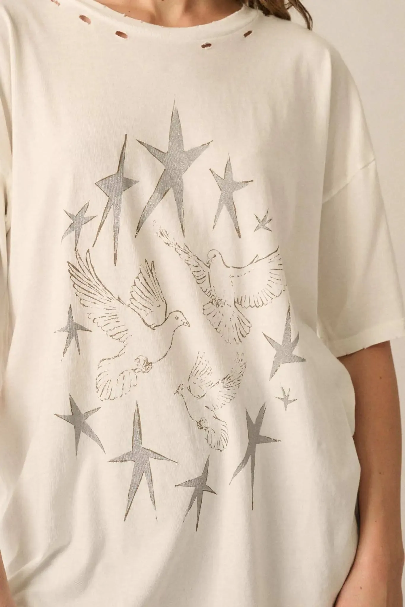 When Doves Fly Distressed Oversize Graphic Tee sold by Promesa product image thumbnail 2