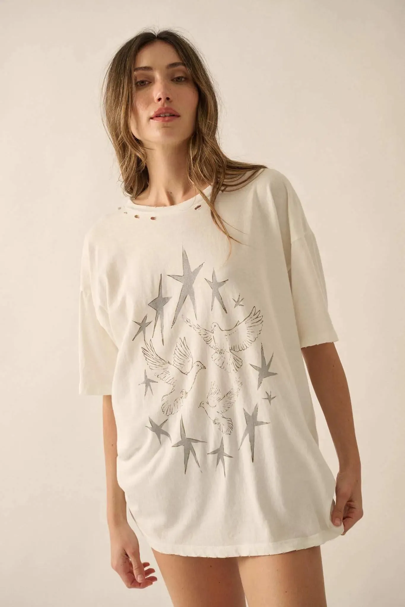 When Doves Fly Distressed Oversize Graphic Tee sold by Promesa product image thumbnail 3