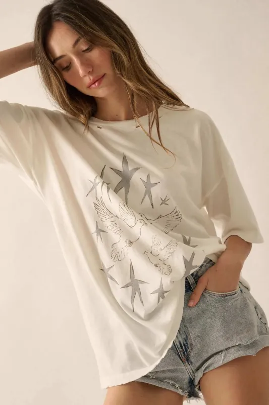When Doves Fly Distressed Oversize Graphic Tee sold by Promesa