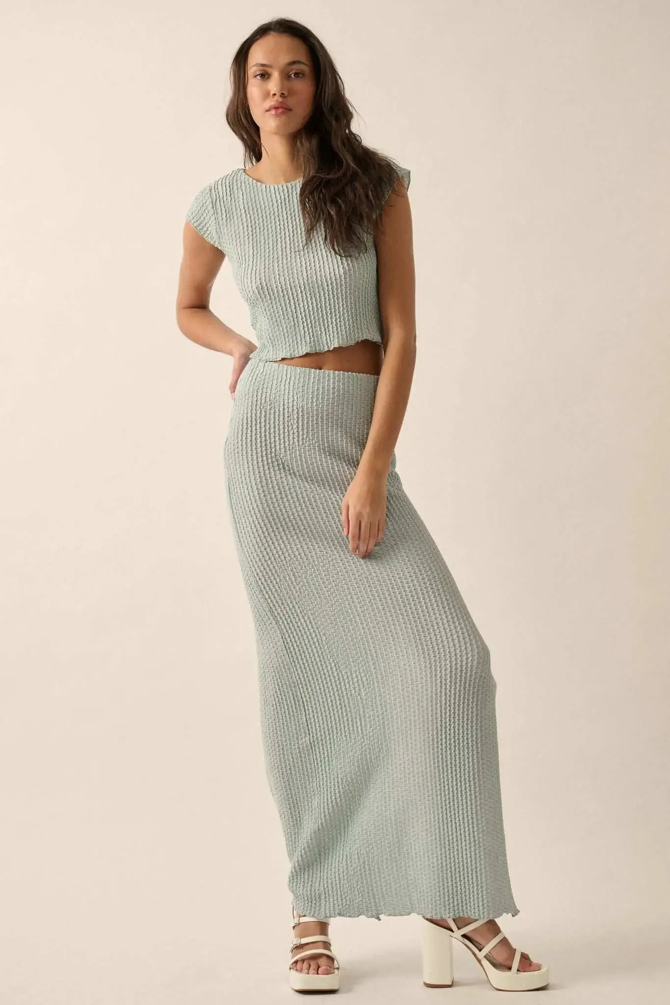 Kiss Me Textured Pucker-Knit Cap-Sleeve Crop Top sold by Promesa product image thumbnail 4