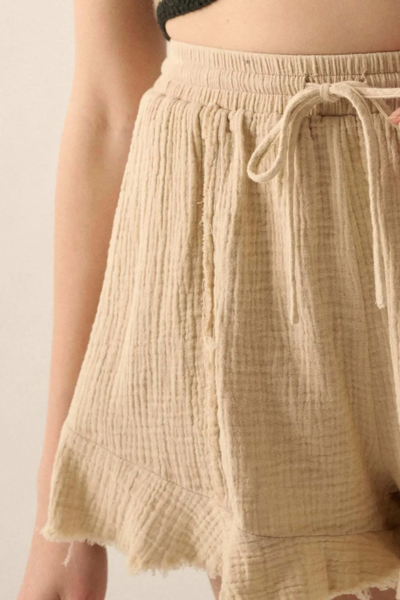 Ruffle and Ready Crinkle Cotton Raw-Edge Shorts sold by Promesa product image thumbnail 3
