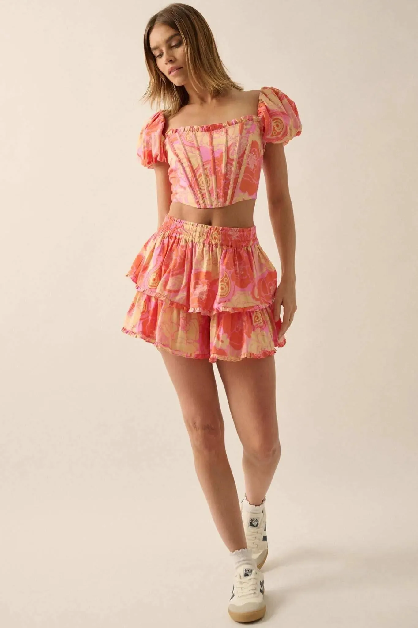 Tasty Treat Floral Paisley Tiered Ruffle Shorts sold by Promesa product image thumbnail 3