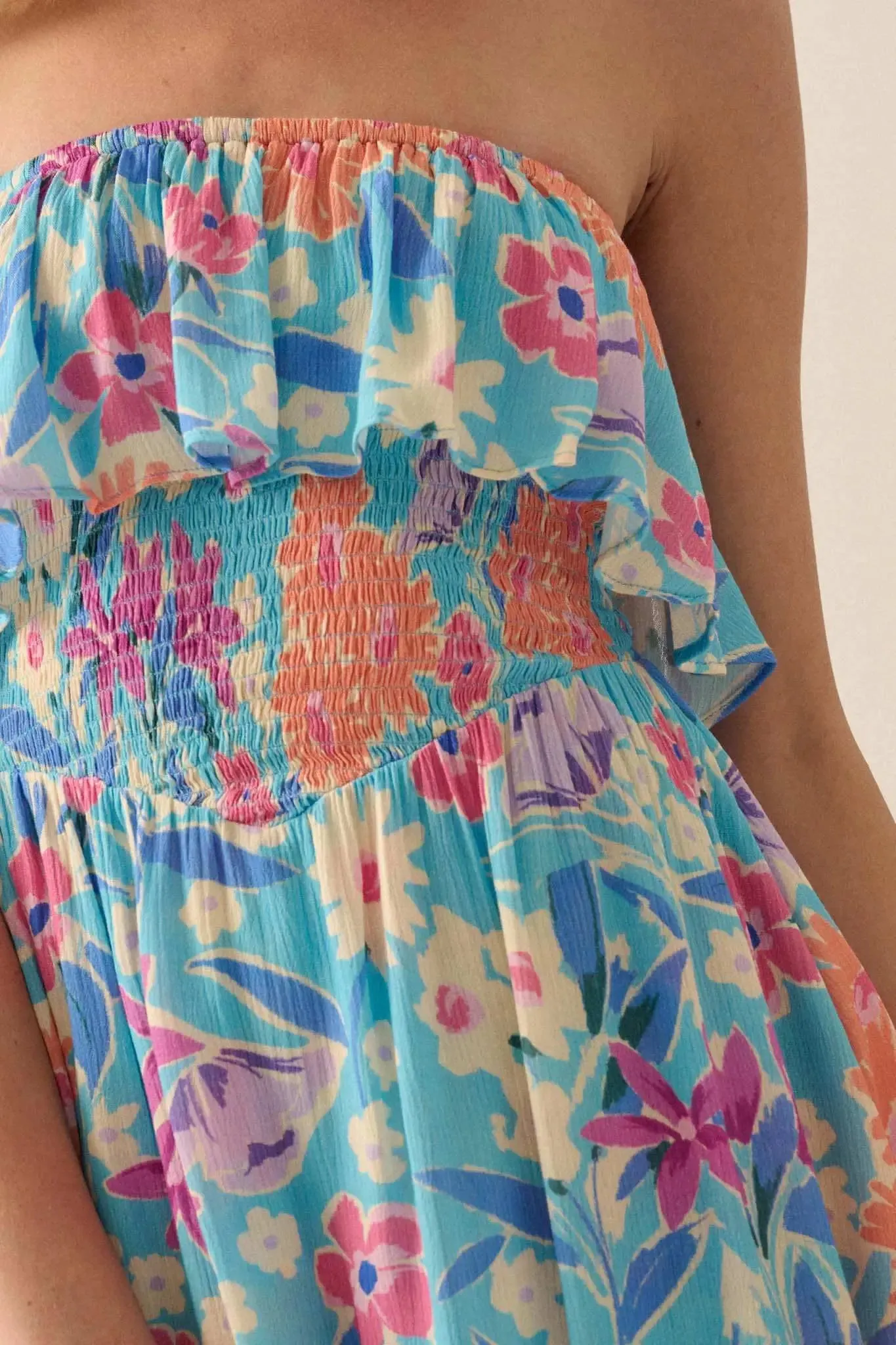 Good to Grow Floral Crepe Strapless Flounce Romper sold by Promesa product image thumbnail 4