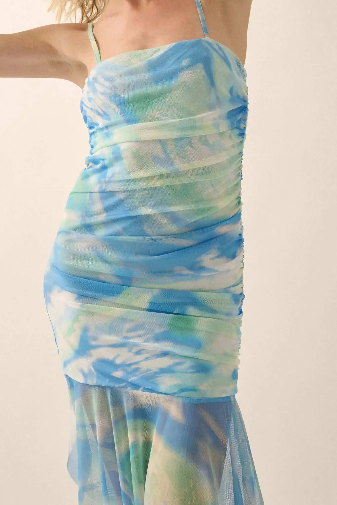 Chasing Waves Tie-Dye Mesh Drop-Waist Midi Dress sold by Promesa product image thumbnail 4