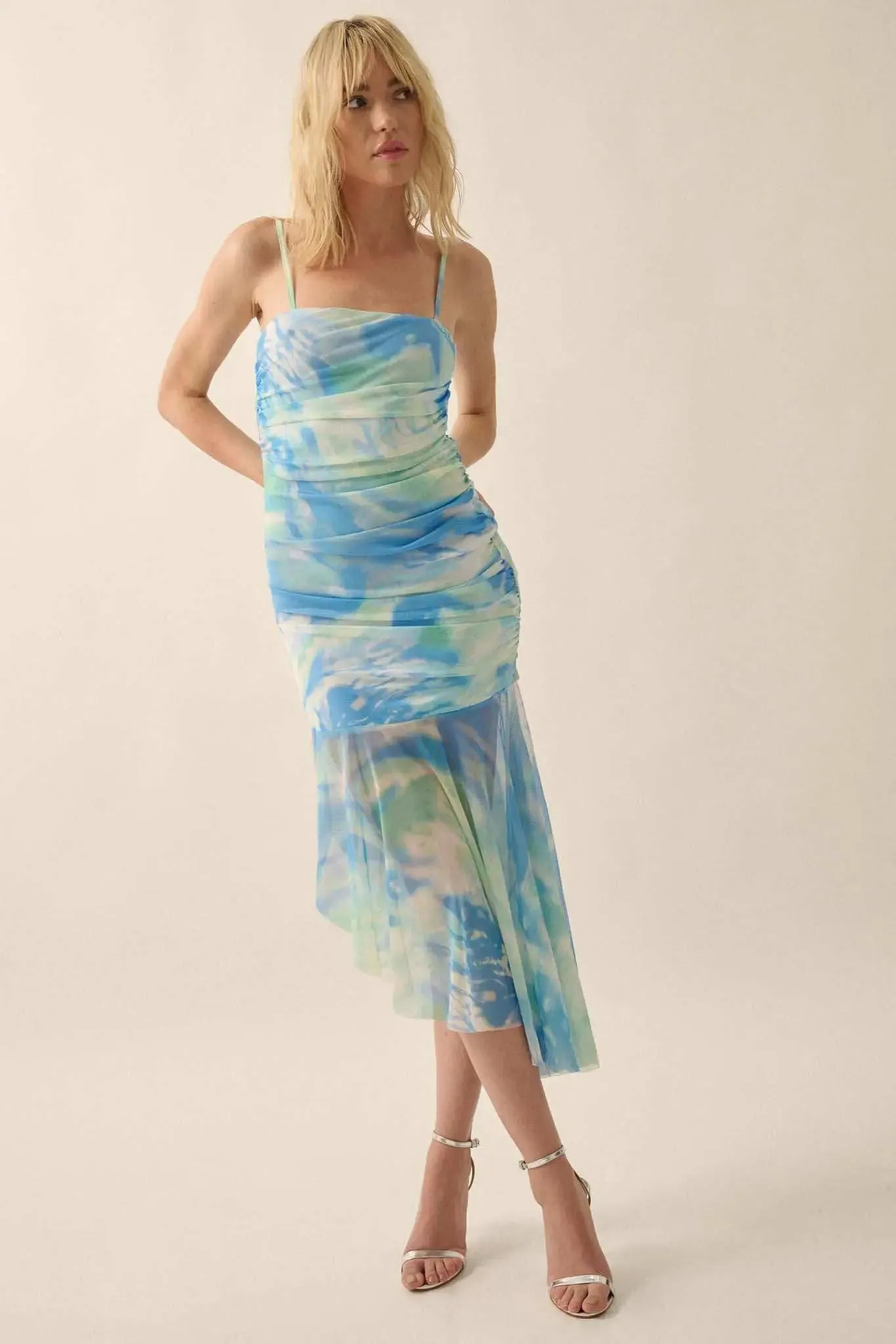 Chasing Waves Tie-Dye Mesh Drop-Waist Midi Dress sold by Promesa product image thumbnail 3