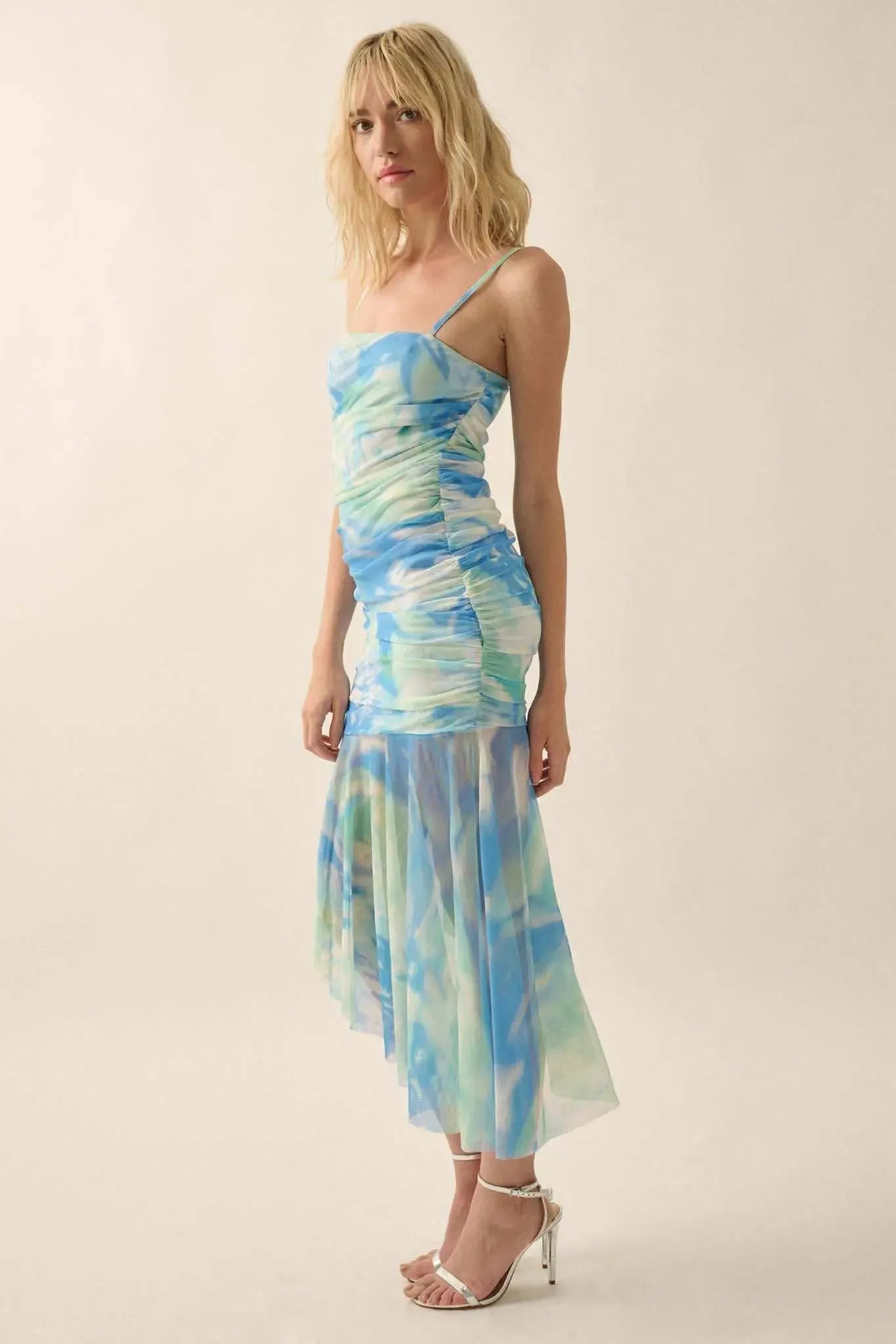 Chasing Waves Tie-Dye Mesh Drop-Waist Midi Dress sold by Promesa product image thumbnail 5