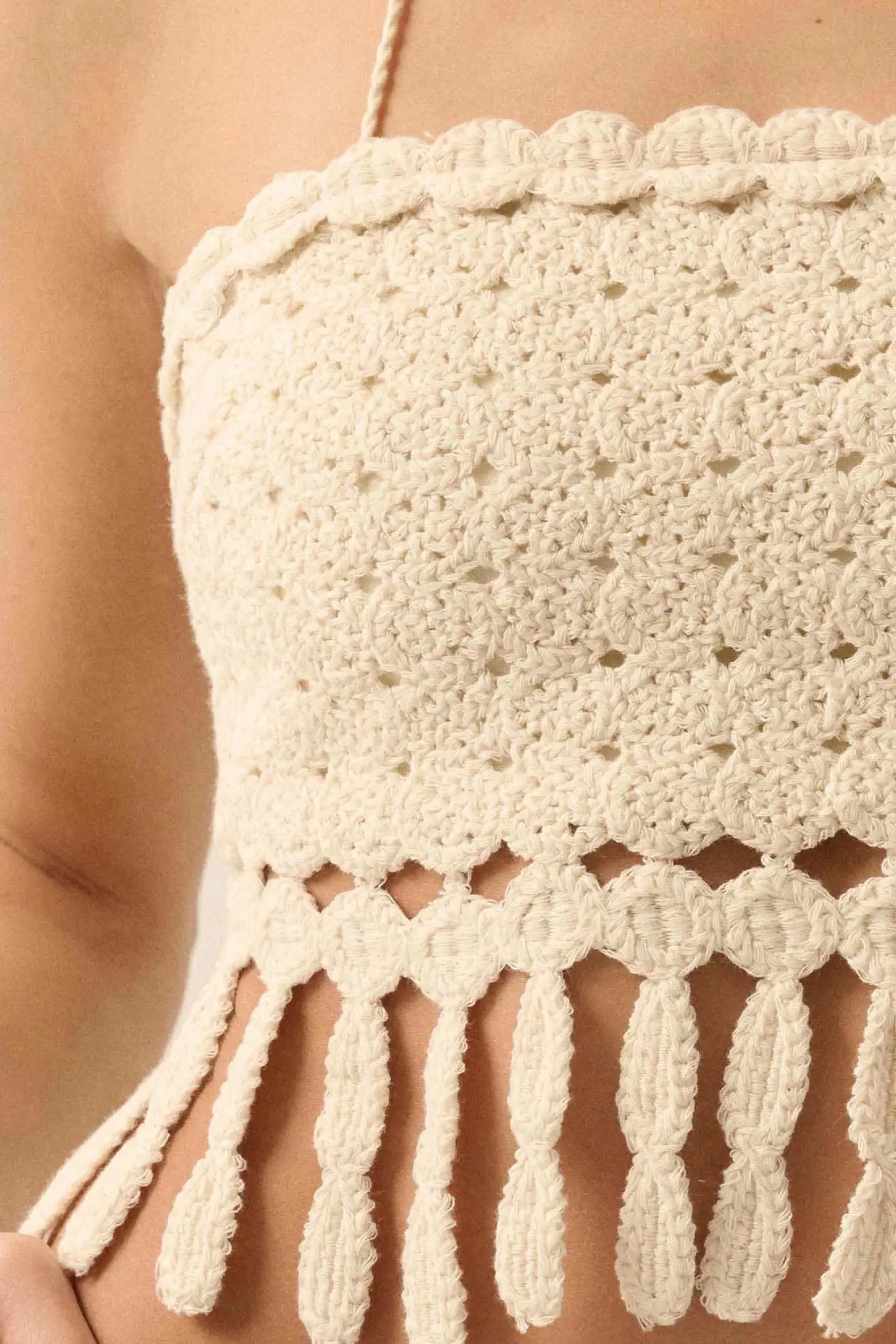 Hippie Heart Crochet Knit Fringe Halter Crop Top sold by Promesa product image thumbnail 5