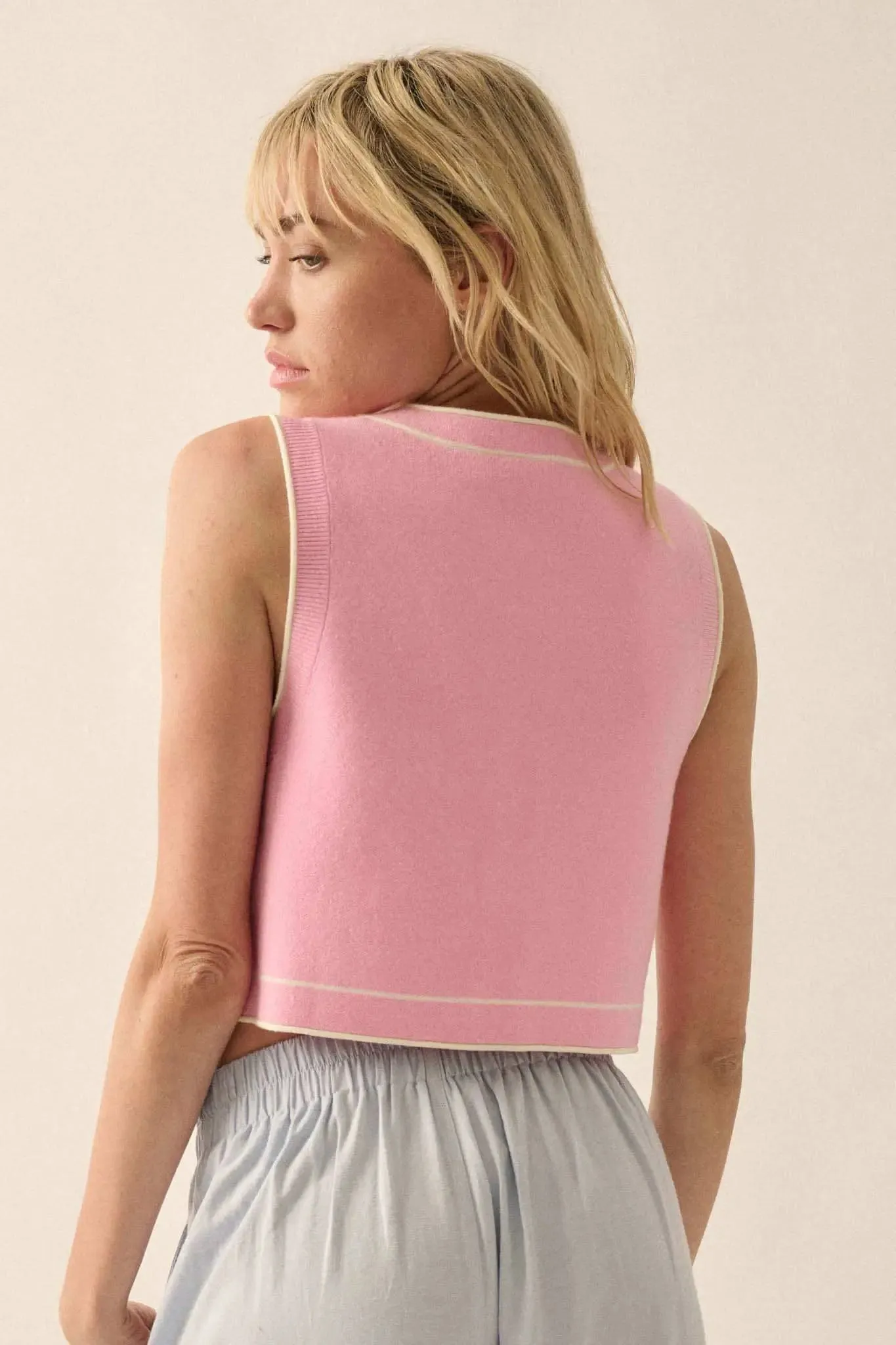 Break Out Sleeveless Button-Up Cropped Sweater sold by Promesa product image thumbnail 2
