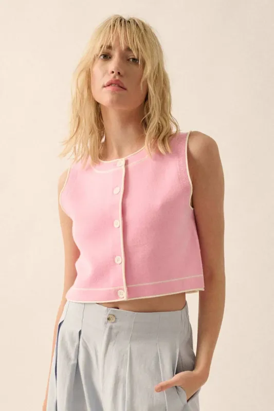 Break Out Sleeveless Button-Up Cropped Sweater sold by Promesa