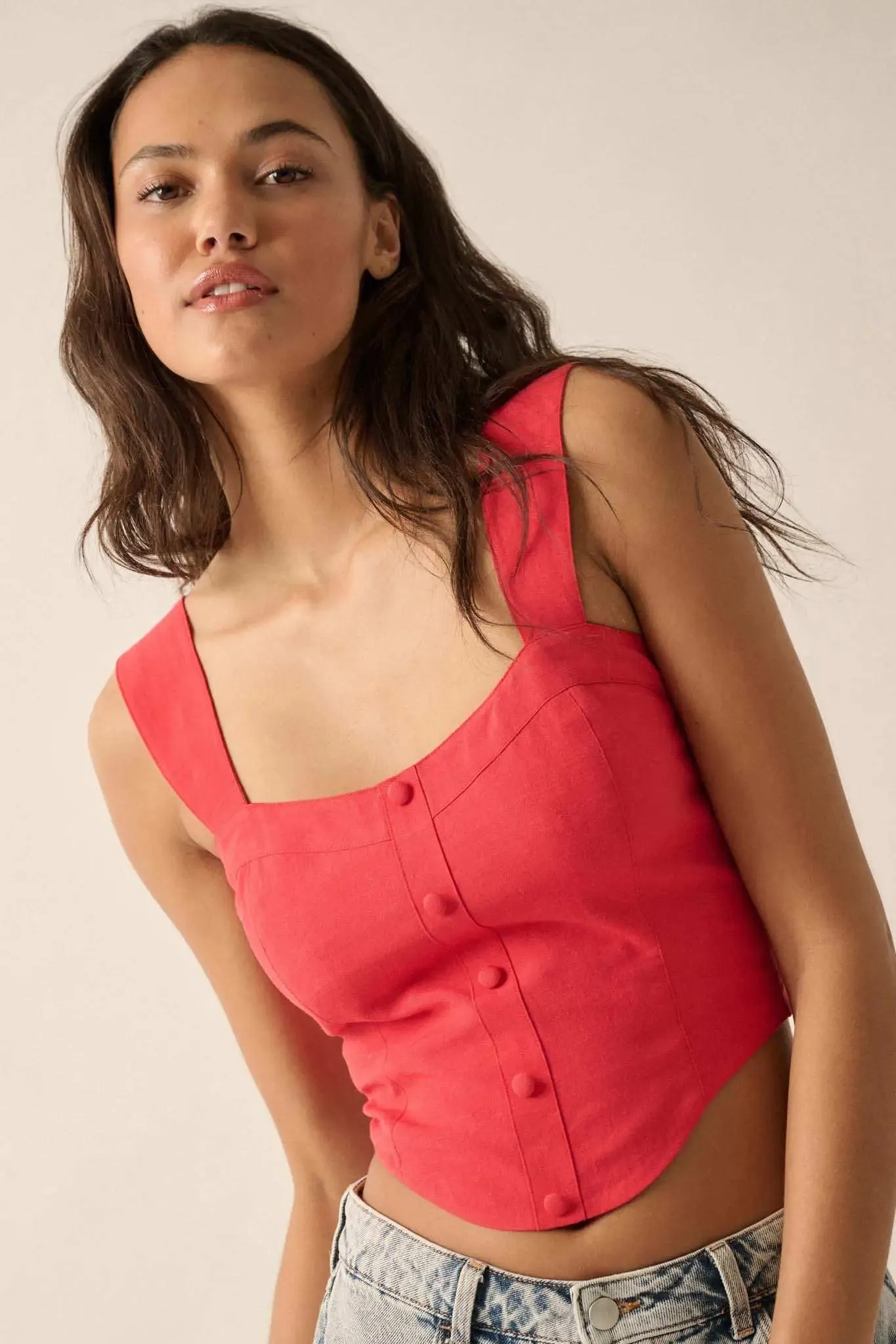 Force of Nature Linen-Blend Corset Tank Top sold by Promesa product image thumbnail 5