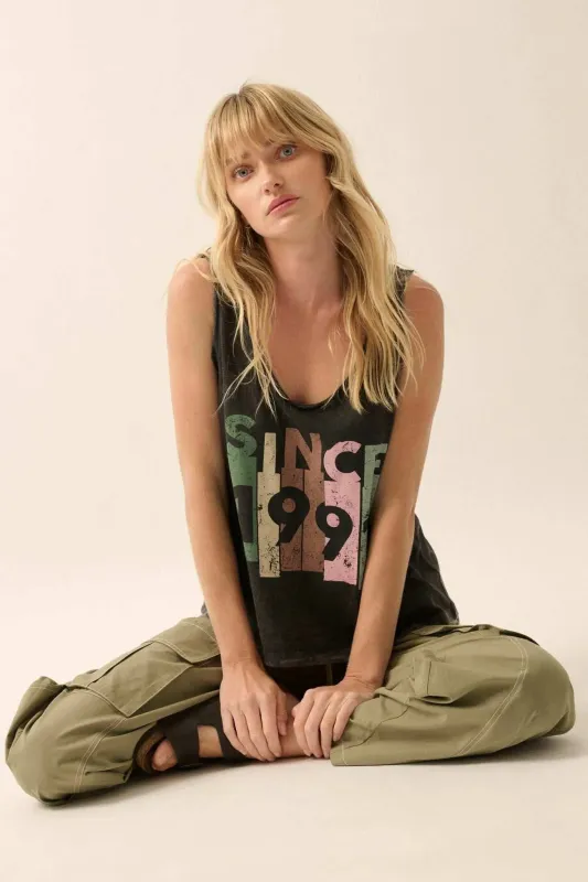 Since 1991 Vintage-Wash Raw-Edge Graphic Tank Top made by Promesa