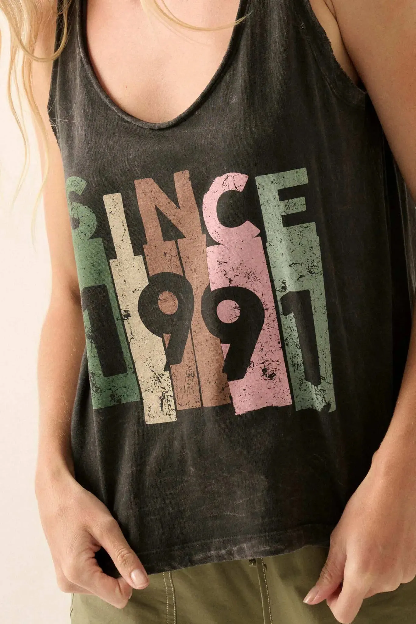 Since 1991 Vintage-Wash Raw-Edge Graphic Tank Top sold by Promesa product image thumbnail 2