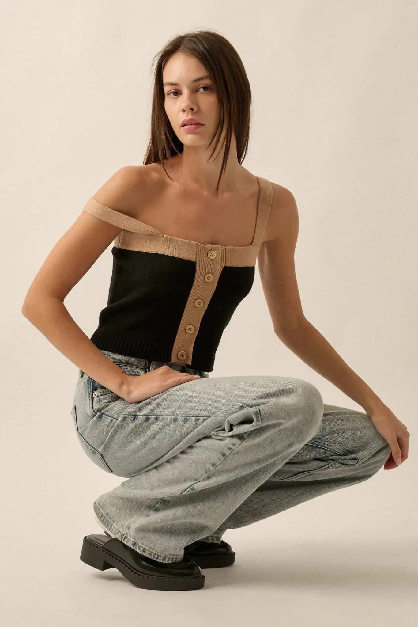 Iconic Style Colorblock Buttoned Sweater Cami Top sold by Promesa product image thumbnail 5