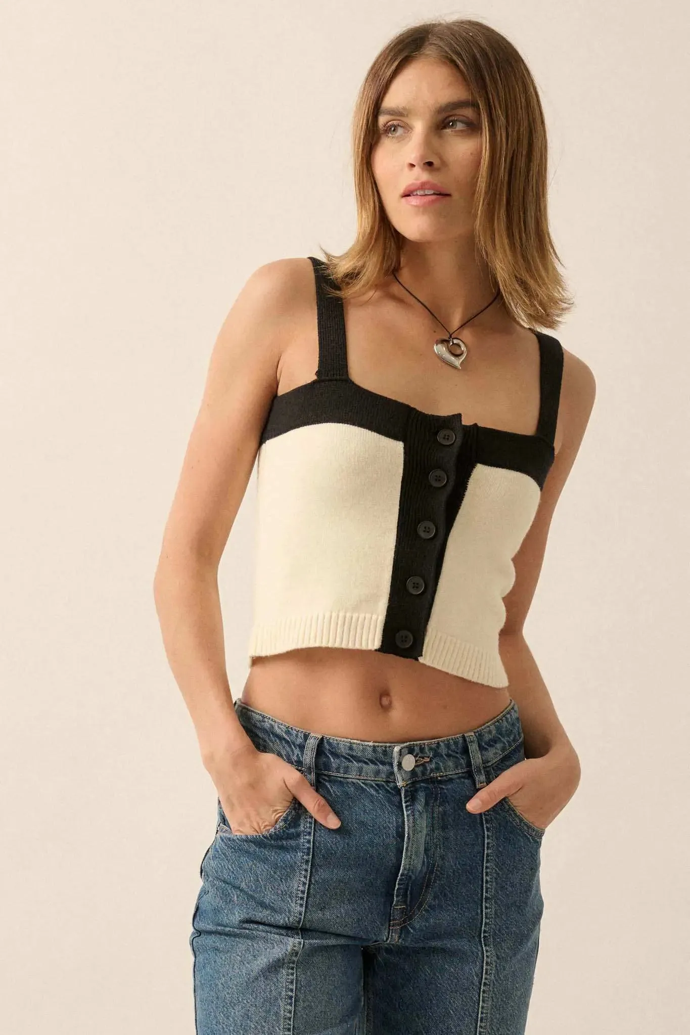 Iconic Style Colorblock Buttoned Sweater Cami Top sold by Promesa