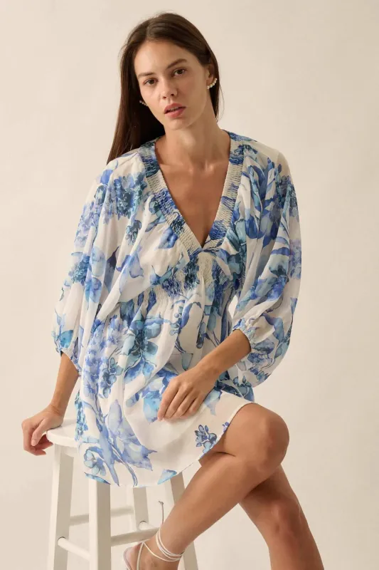 Royal Garden Floral Chiffon Kimono Mini Dress sold by Promesa