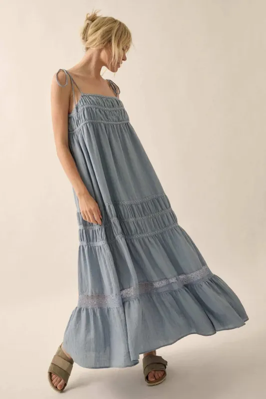Down in the Valley Tiered Lace-Trim Maxi Dress made by Promesa
