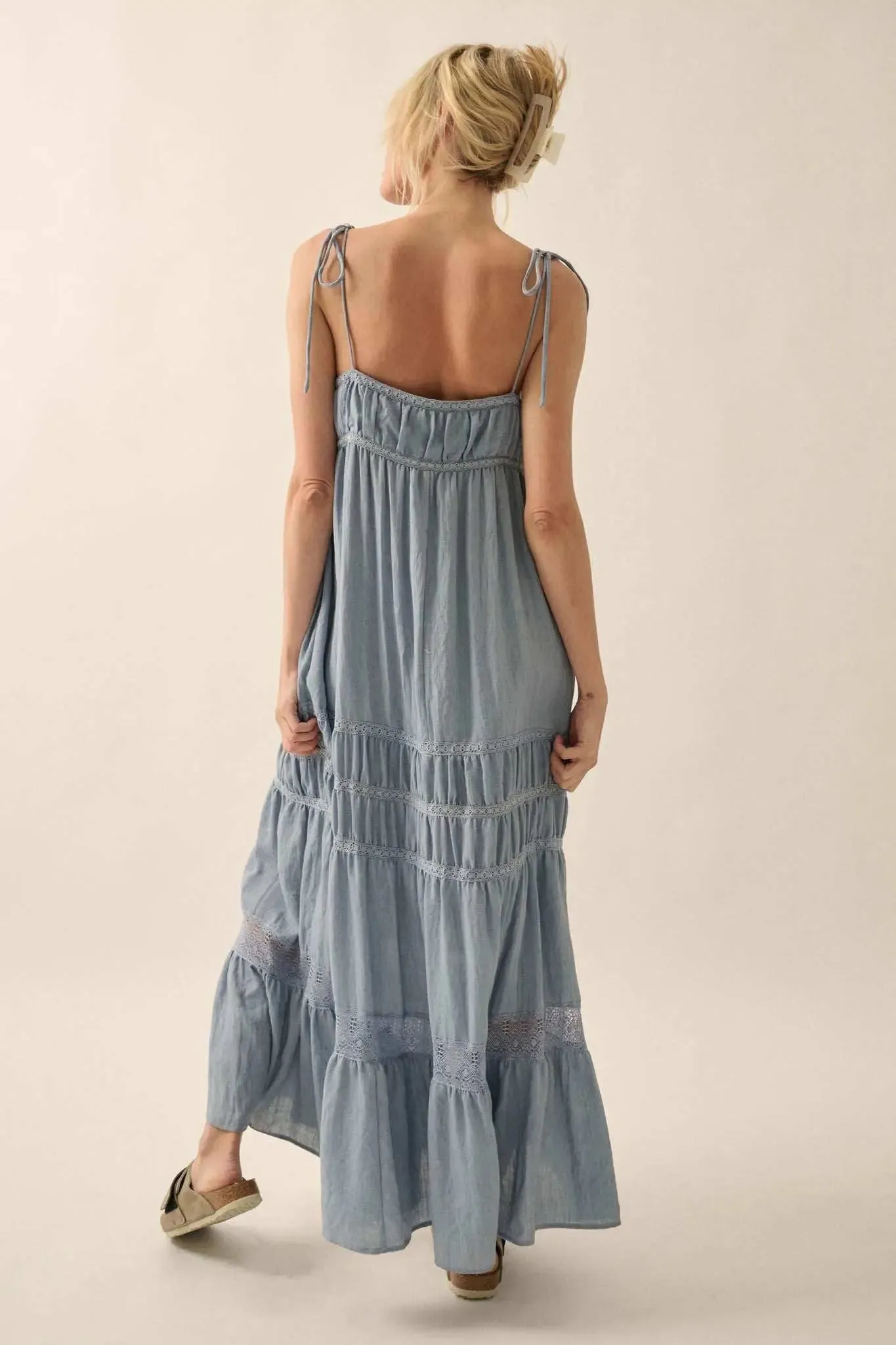 Down in the Valley Tiered Lace-Trim Maxi Dress sold by Promesa product image thumbnail 2
