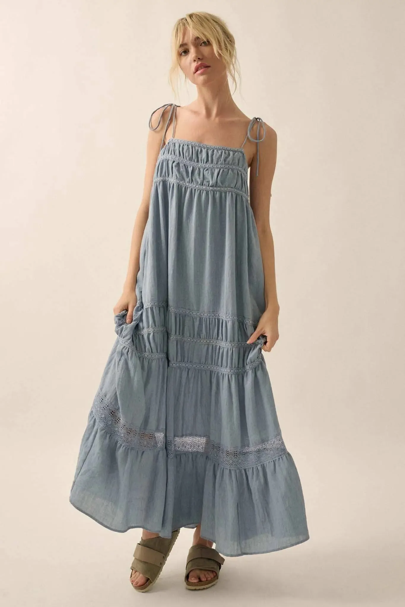 Down in the Valley Tiered Lace-Trim Maxi Dress sold by Promesa product image thumbnail 4