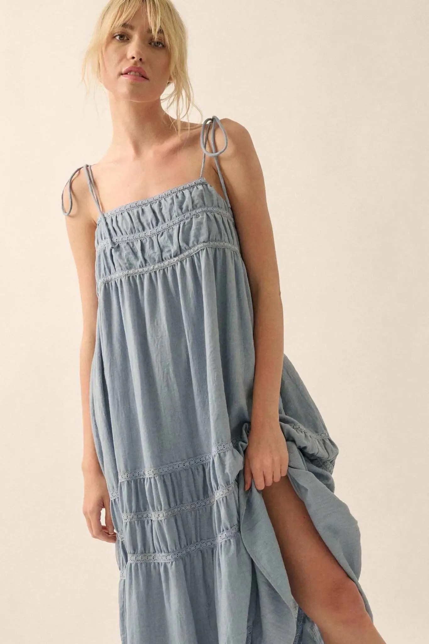 Down in the Valley Tiered Lace-Trim Maxi Dress sold by Promesa product image thumbnail 3