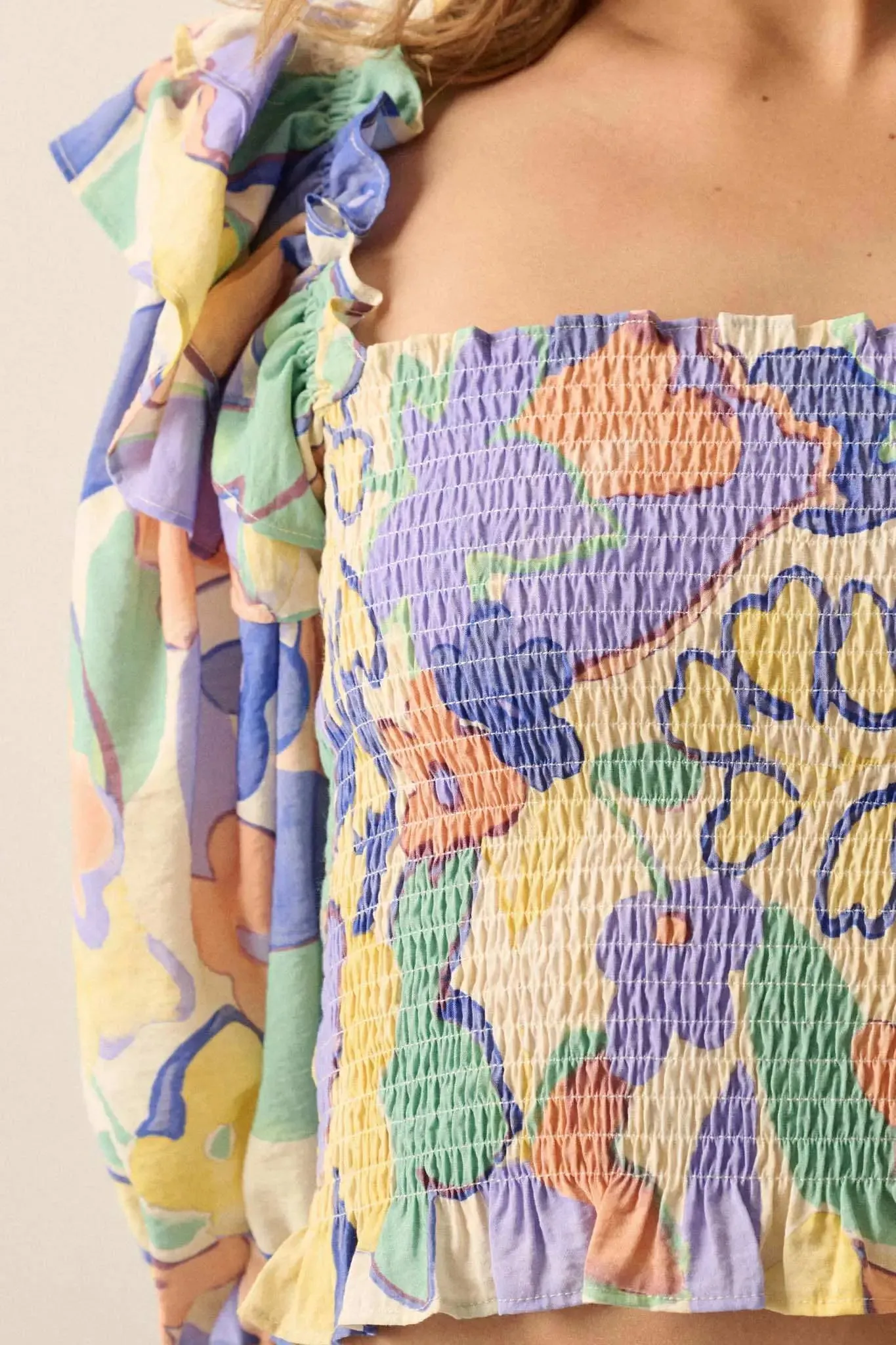 Dainty Dew Smocked Floral Puff-Sleeve Peasant Top sold by Promesa product image thumbnail 4