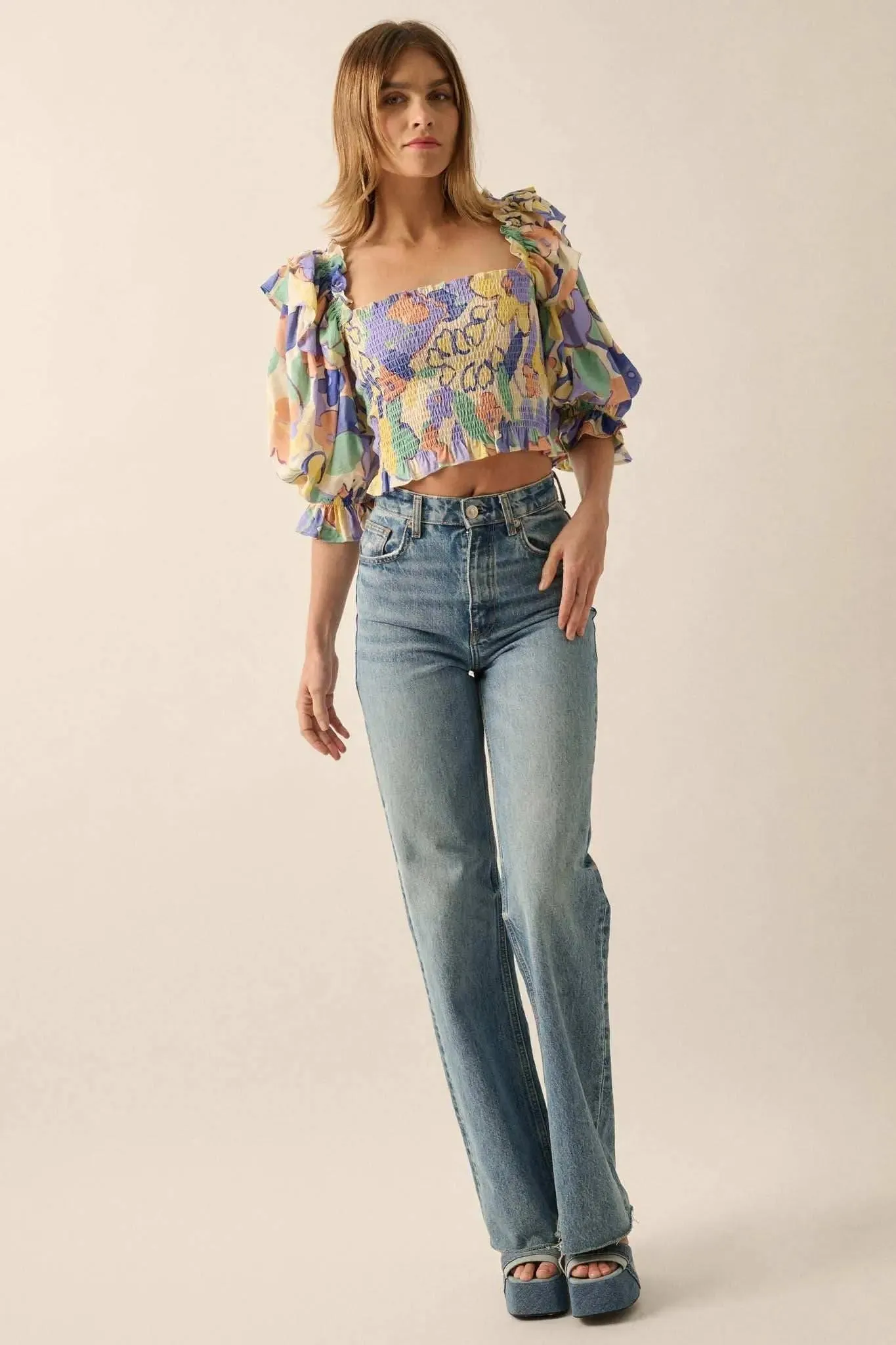 Dainty Dew Smocked Floral Puff-Sleeve Peasant Top sold by Promesa product image thumbnail 3
