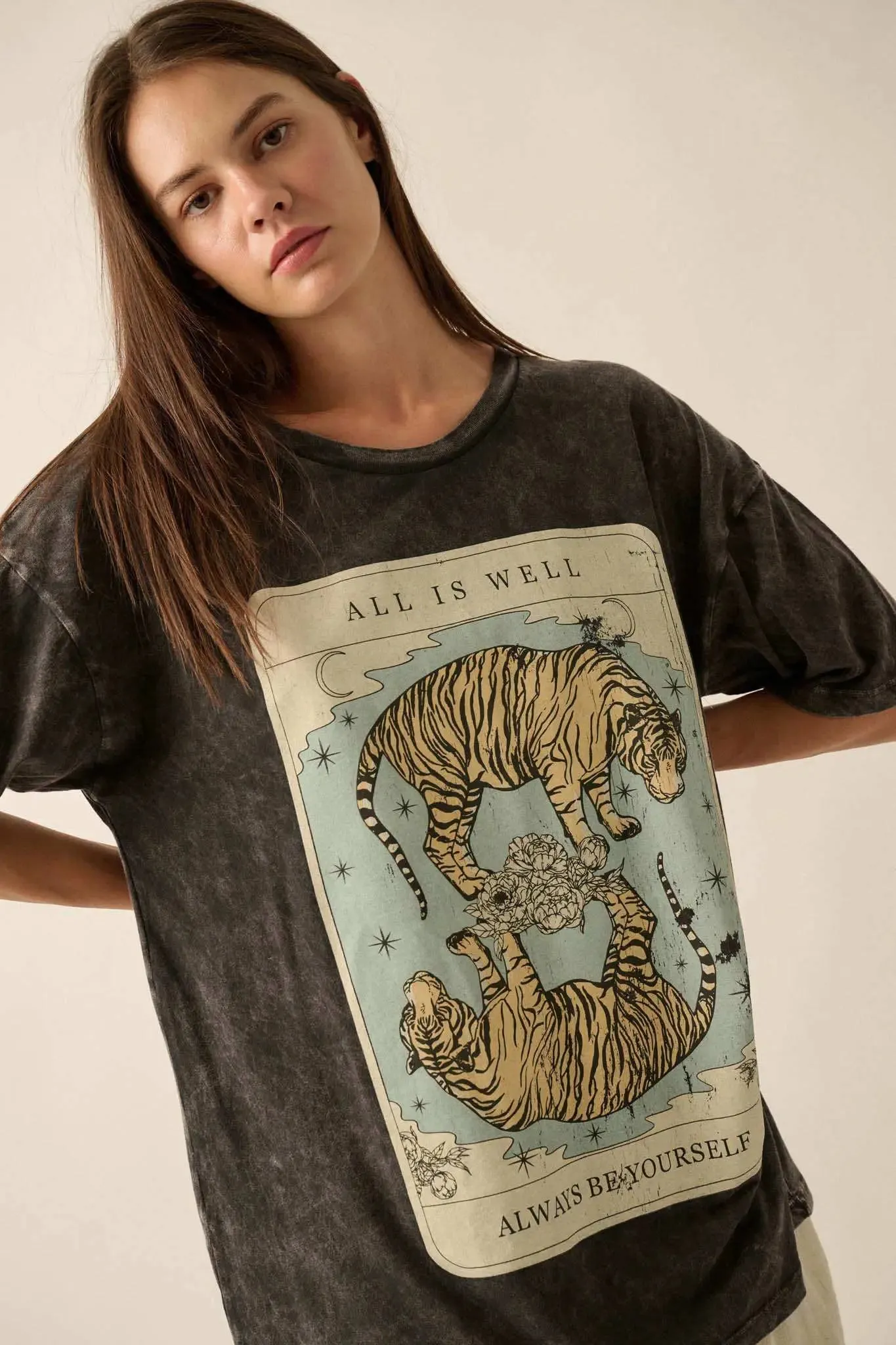 Tiger Tarot Oversized Vintage-Wash Graphic Tee sold by Promesa product image thumbnail 4