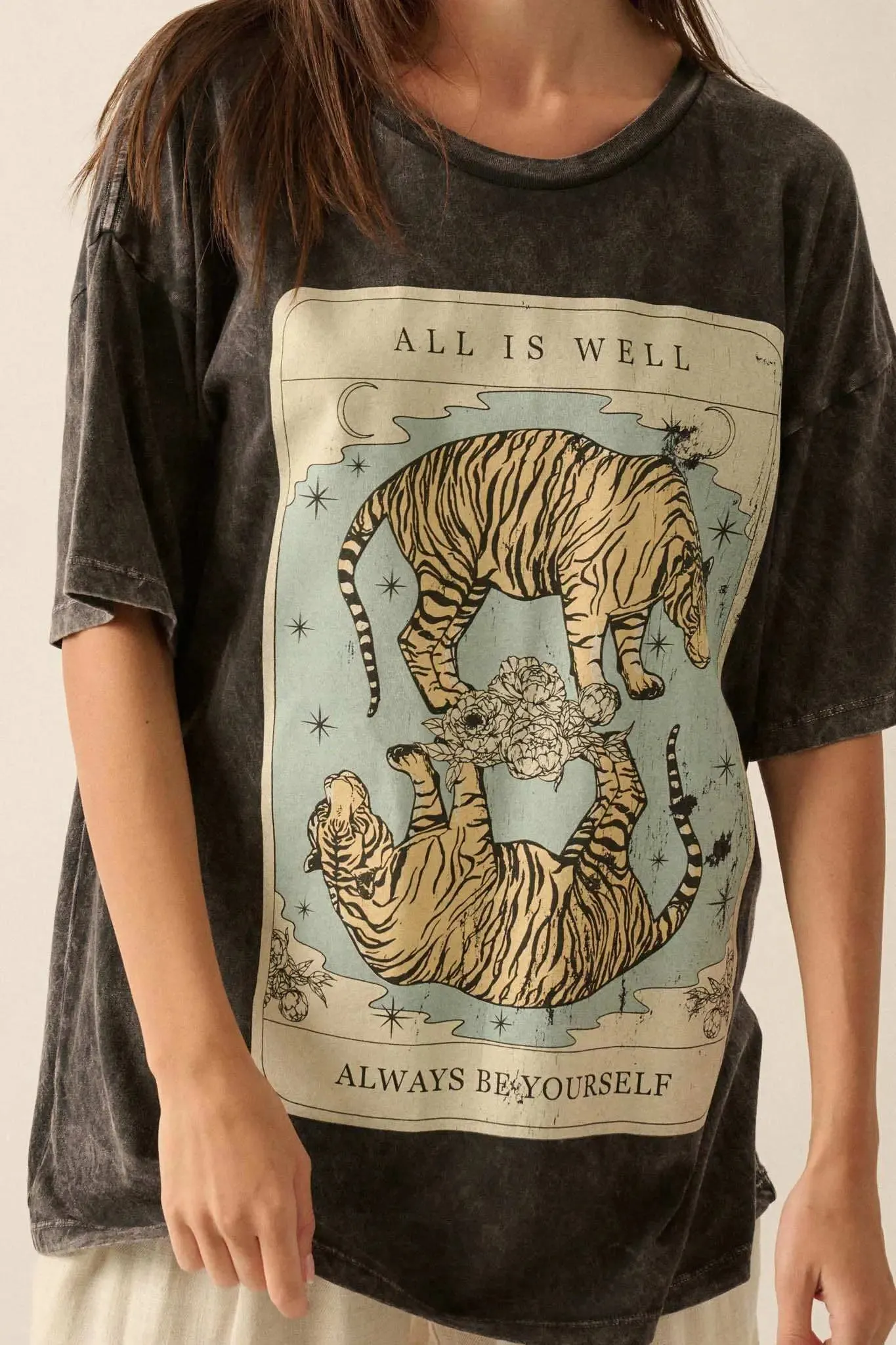 Tiger Tarot Oversized Vintage-Wash Graphic Tee sold by Promesa product image thumbnail 2