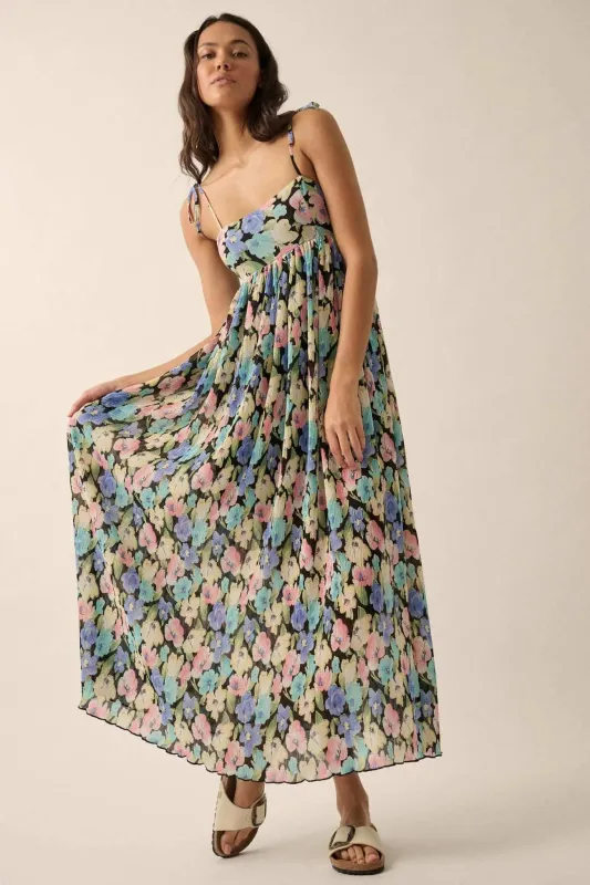 Aurora Blossoms Pleated Floral Maxi Dress sold by Promesa
