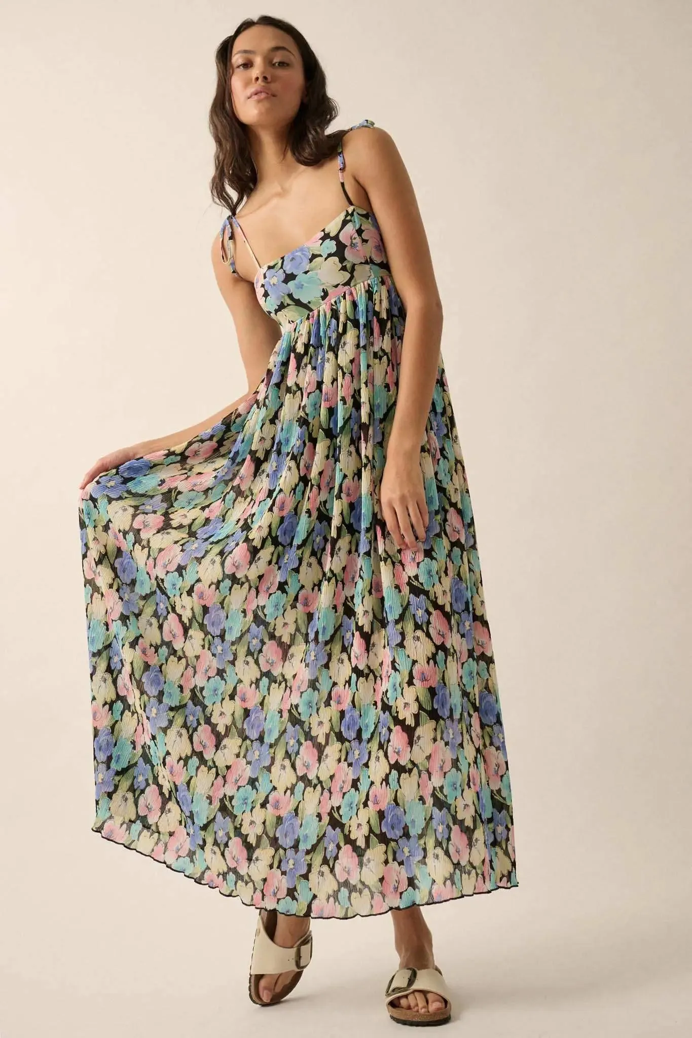 Aurora Blossoms Pleated Floral Maxi Dress sold by Promesa