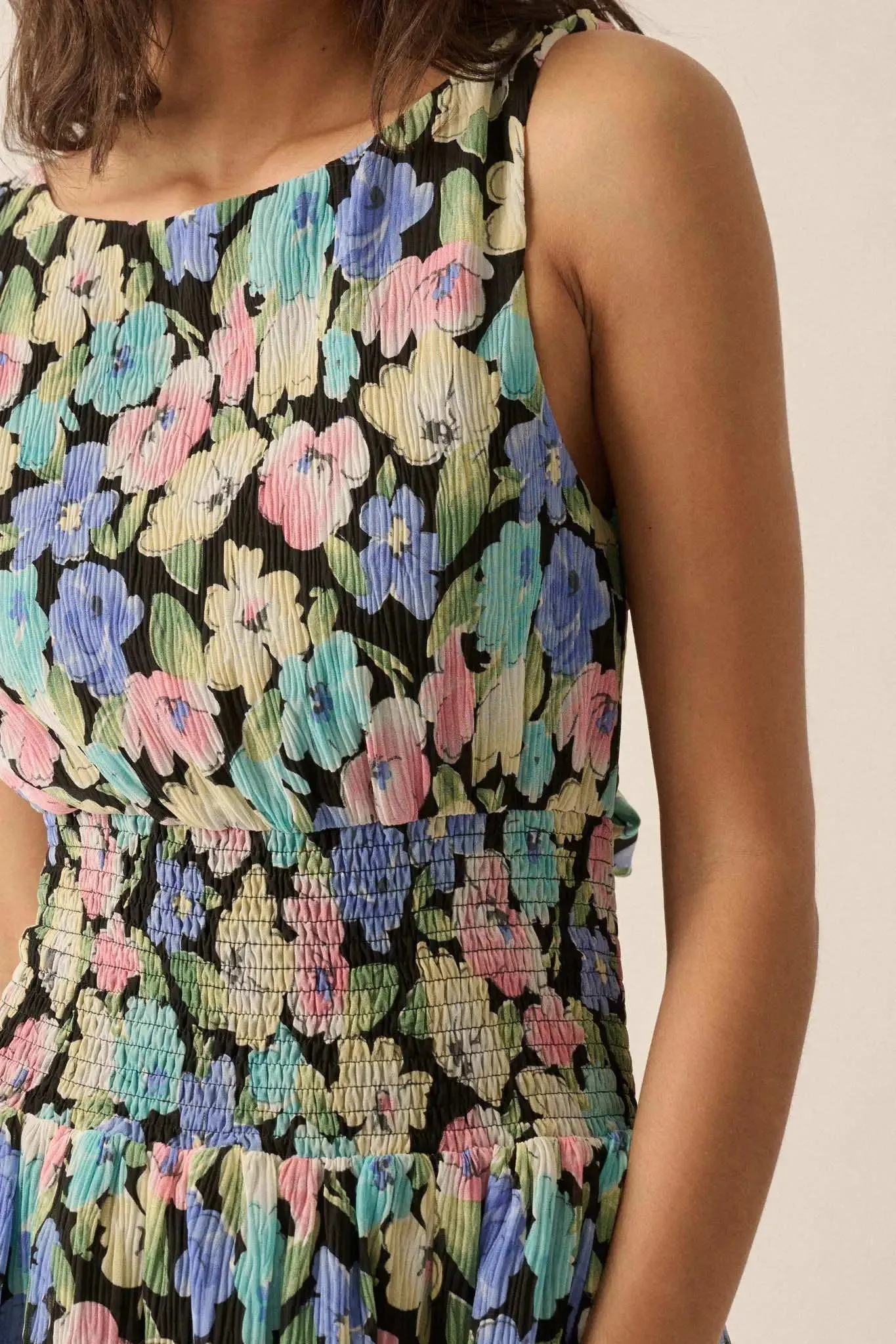 Rainbow Blooms Pleated Floral Mini Dress sold by Promesa product image thumbnail 3