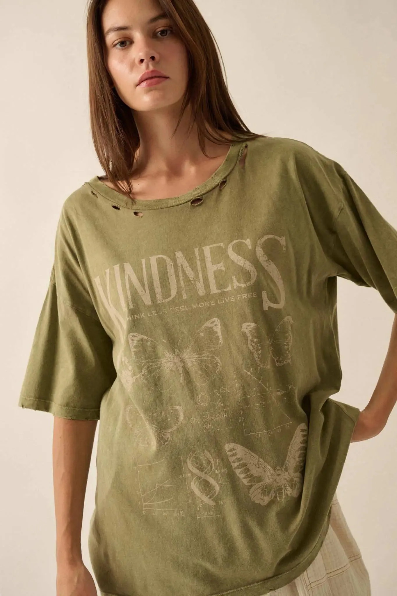 Butterfly Kindness Distressed Oversize Graphic Tee sold by Promesa product image thumbnail 4
